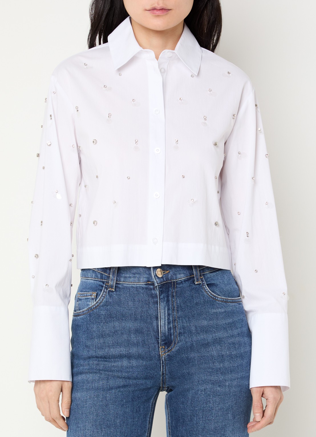 Liu Jo Cropped blouse met strass - detail 4 wit