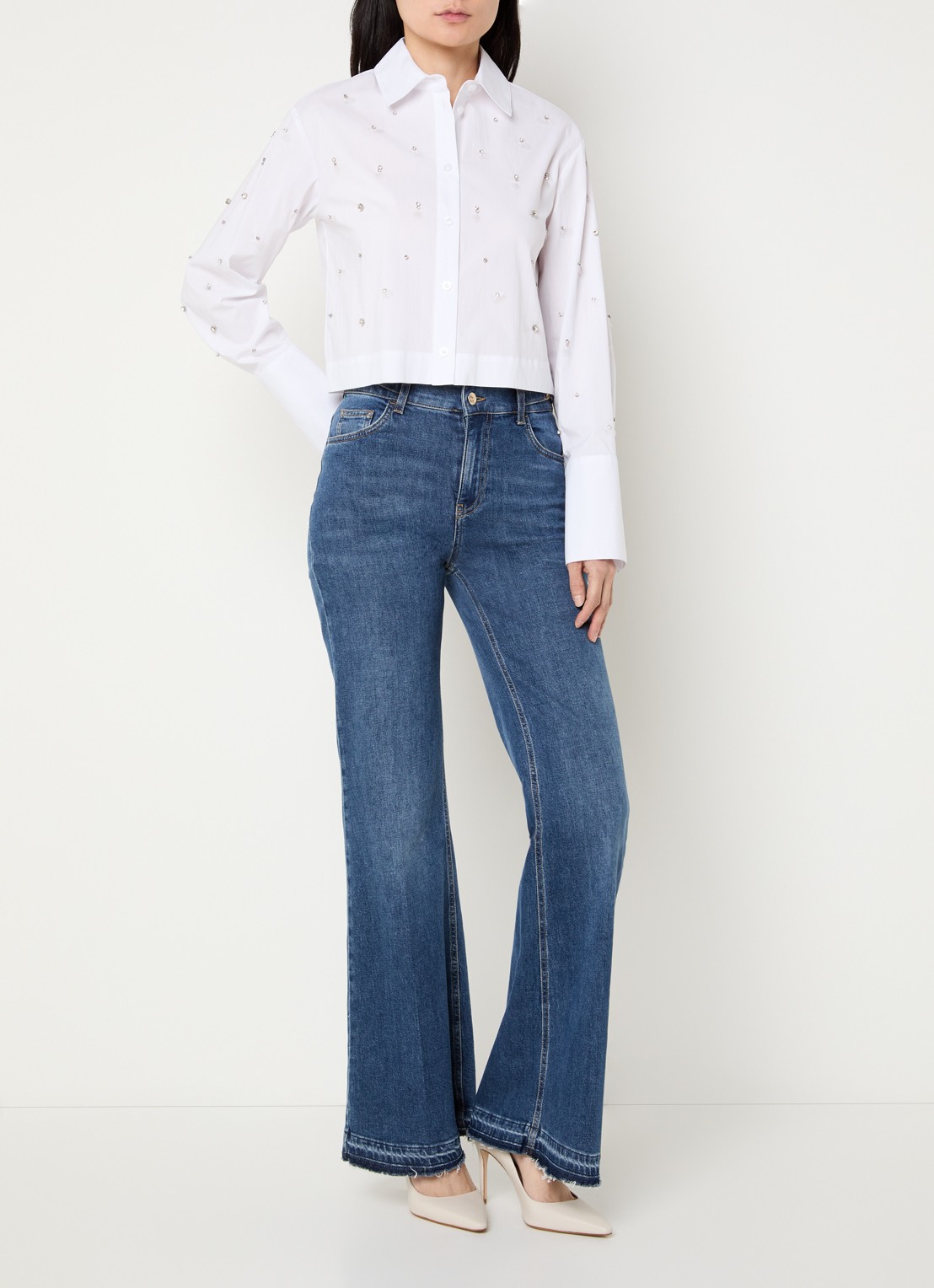 Liu Jo Cropped blouse met strass - voorkant 2 wit