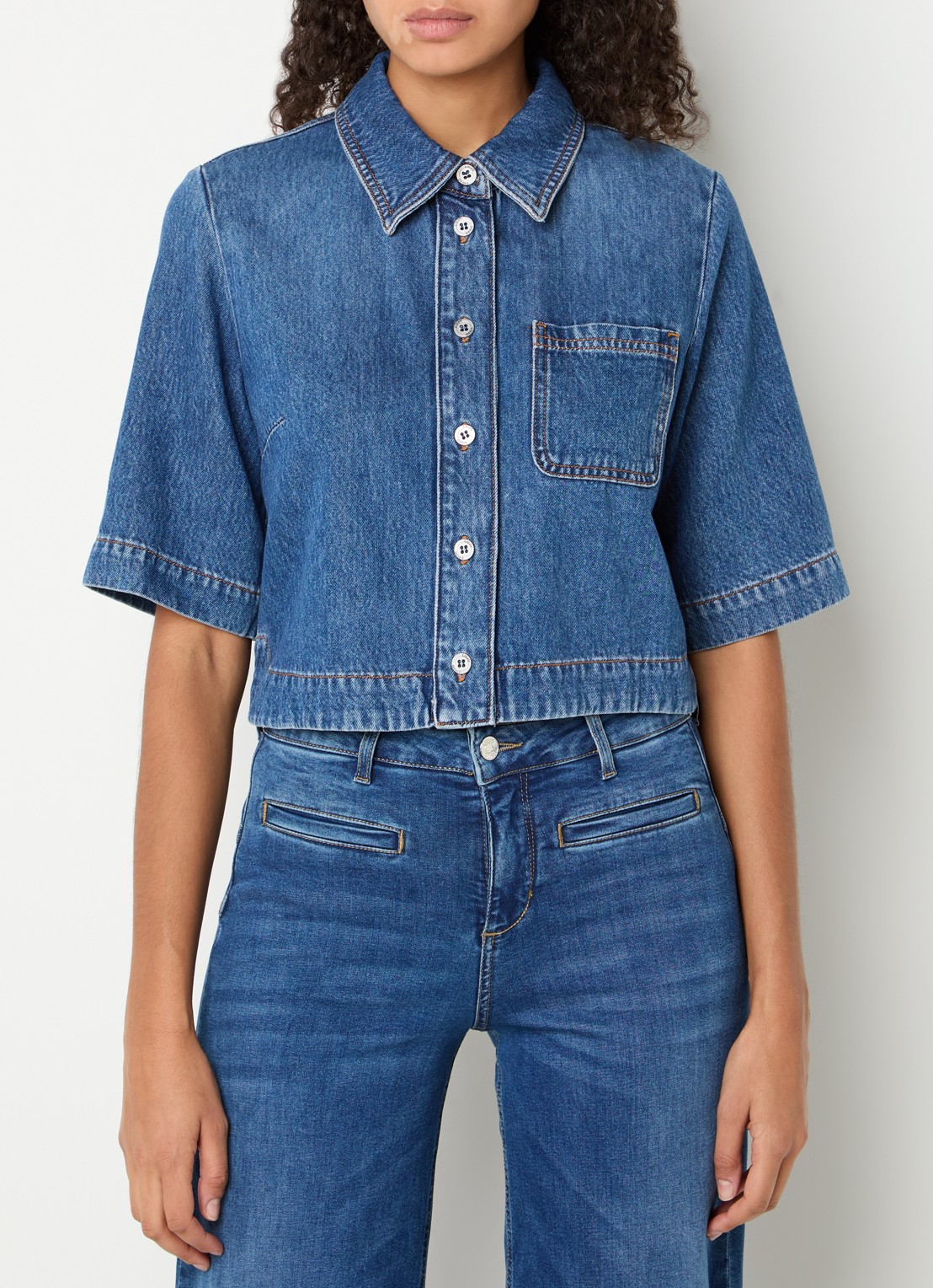Liu Jo Cropped blouse van denim met borstzak - detail 4 indigo