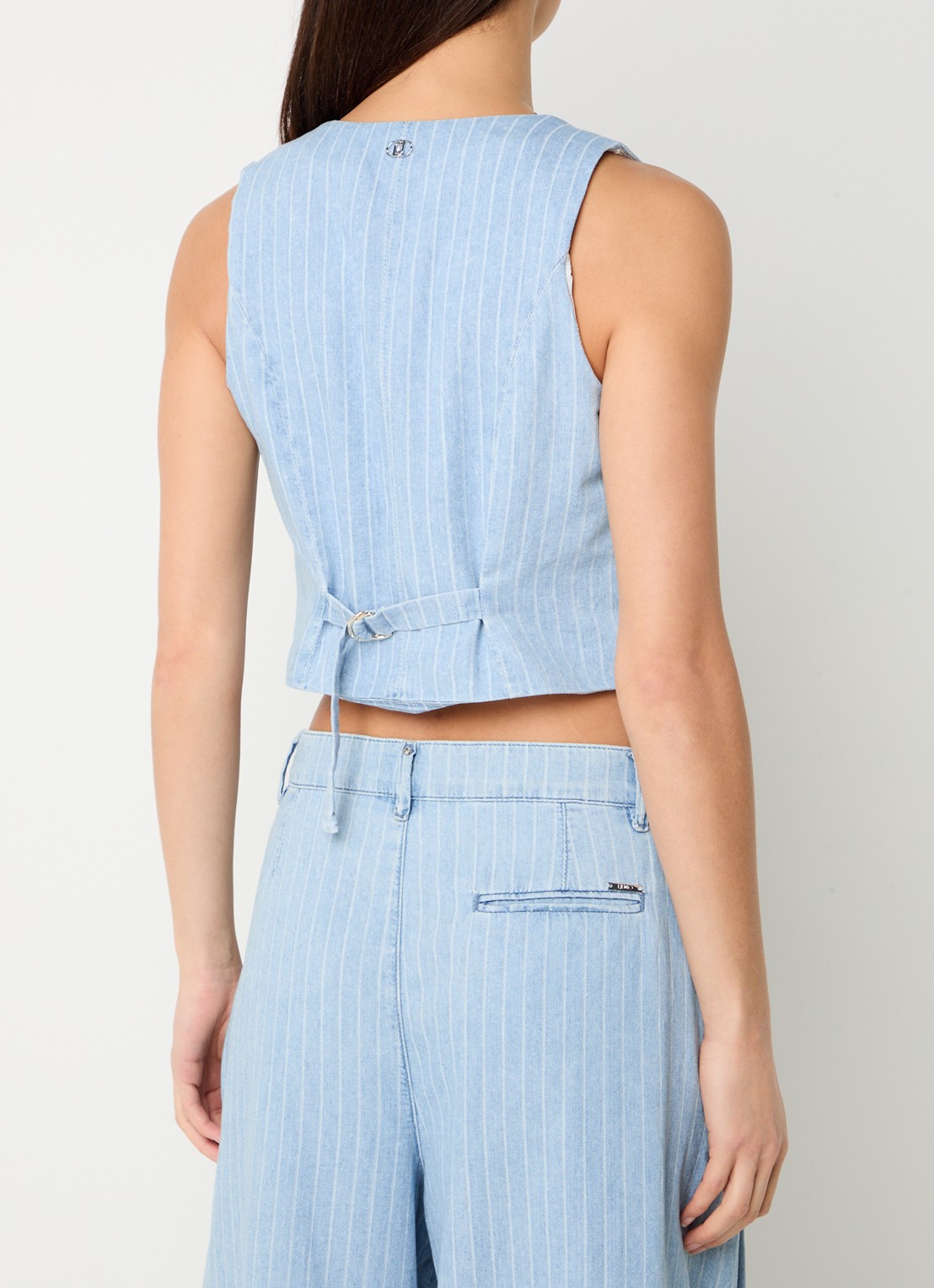 Liu Jo Cropped gilet met krijtstreep en V-hals  - achterkant 4 indigo