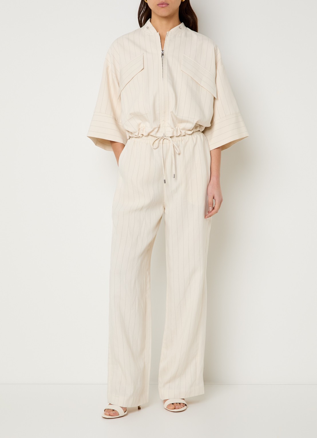Liu Jo Cropped jack met streepprint en borstzakken - voorkant 3 creme