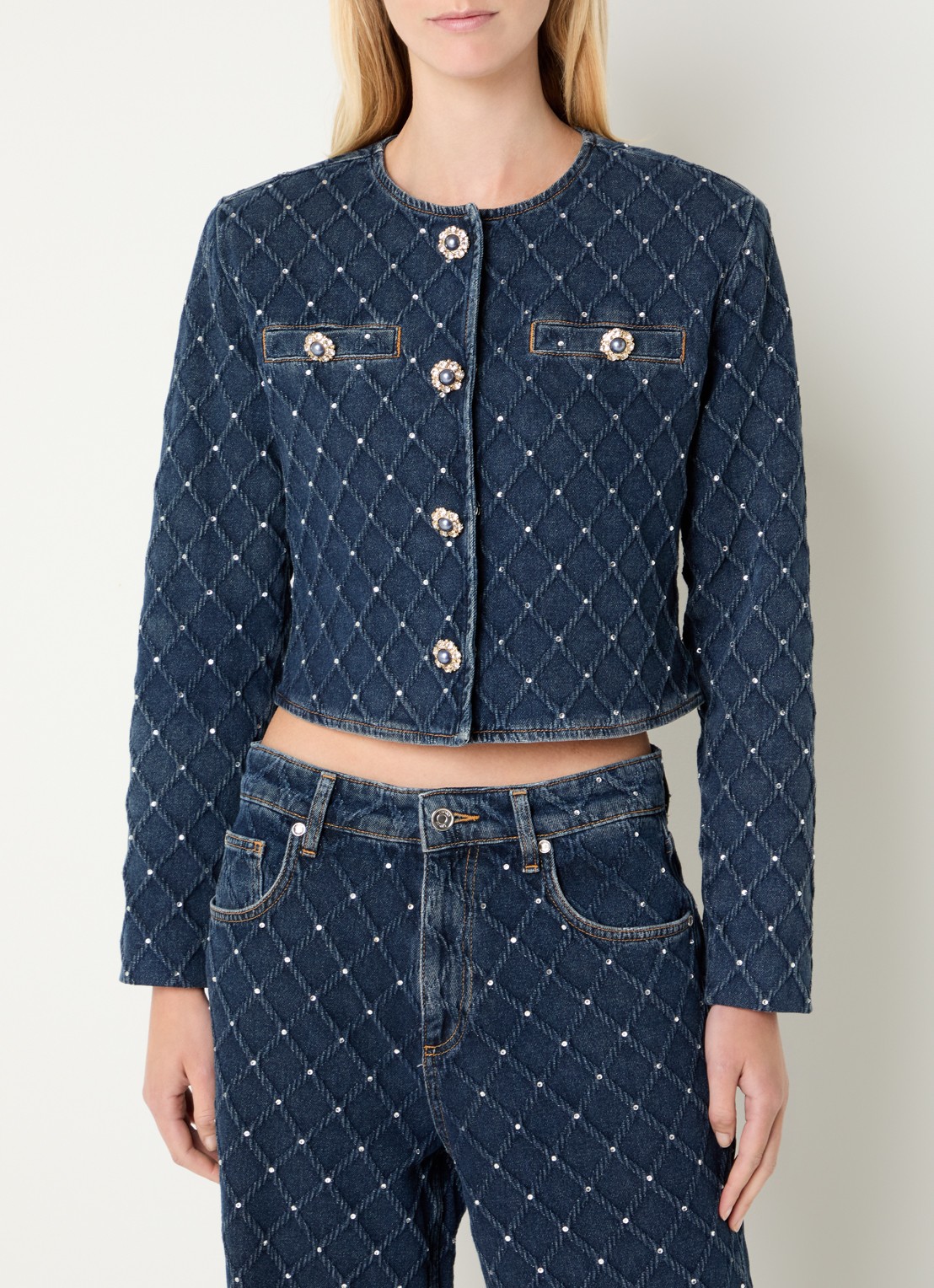 Liu Jo Cropped spijkerjas met strass  - detail indigo