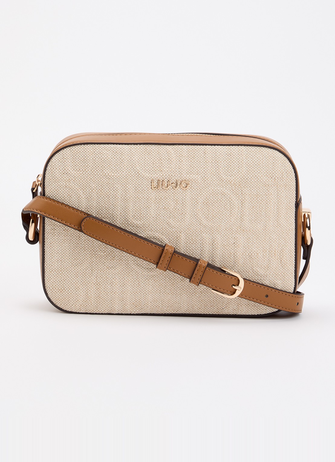 Liu Jo Crossbodytas met 3D logoprint en verstelbare schouderriem   - voorkant 2 beige