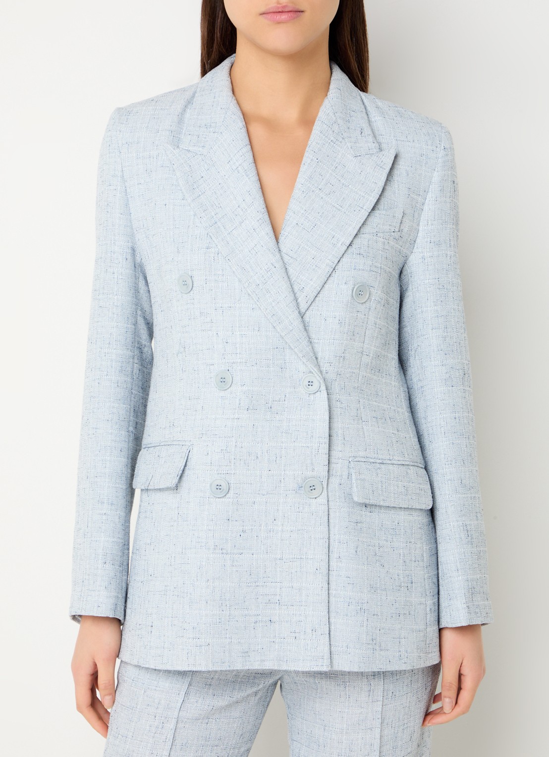 Liu Jo Double-breasted blazer met gemêleerd dessin en klepzakken - detail lichtblauw