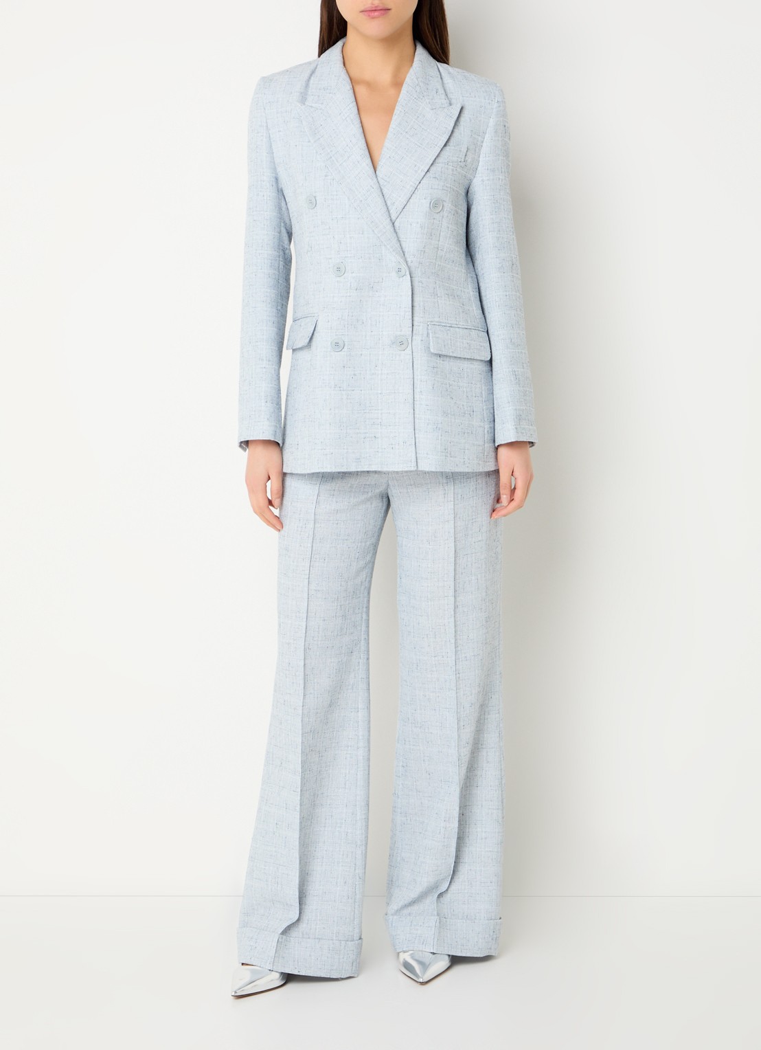 Liu Jo Double-breasted blazer met gemêleerd dessin en klepzakken - voorkant 5 lichtblauw