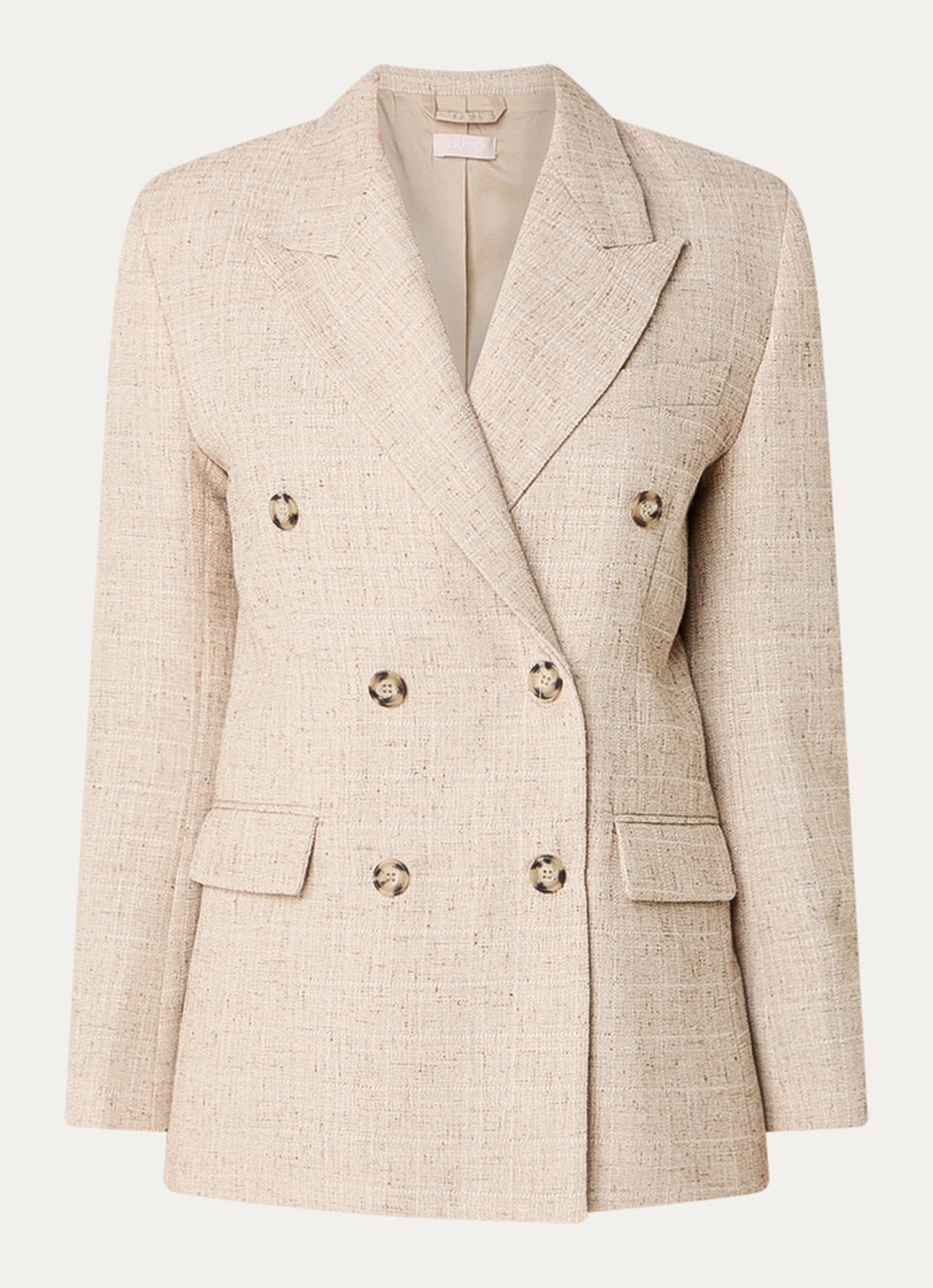 Liu Jo Double-breasted blazer met gemêleerd dessin en klepzakken - voorkant 4 beige