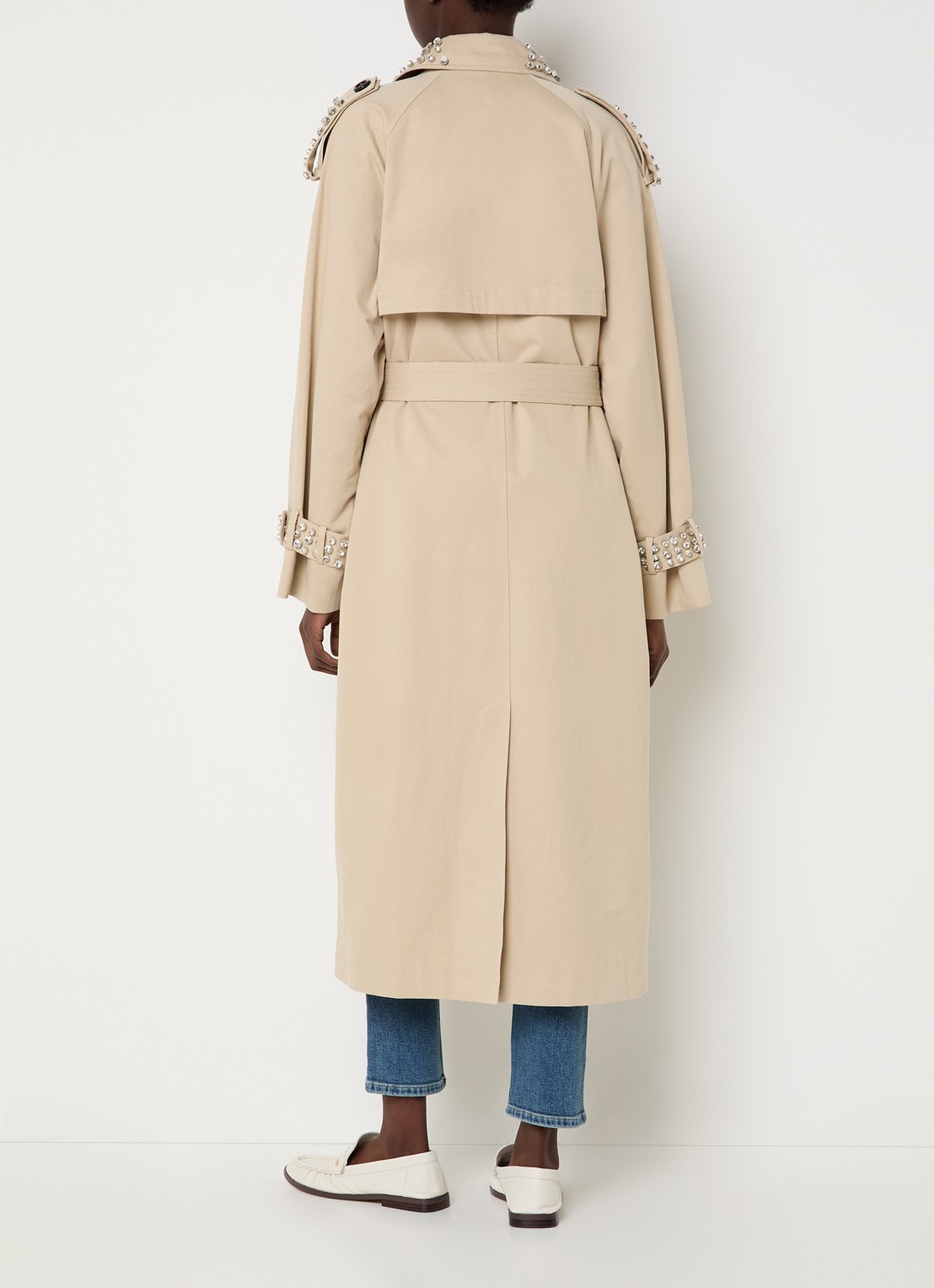 Liu Jo Double-breasted trenchcoat met strass en strikceintuur - achterkant 4 khaki