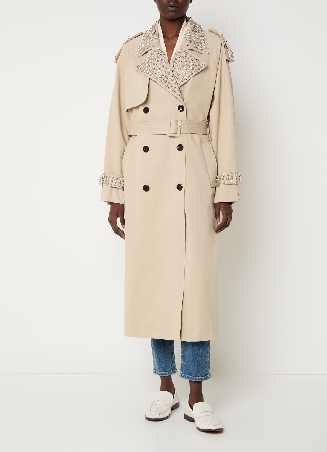 Liu Jo Double-breasted trenchcoat met strass en strikceintuur - detail 3 khaki
