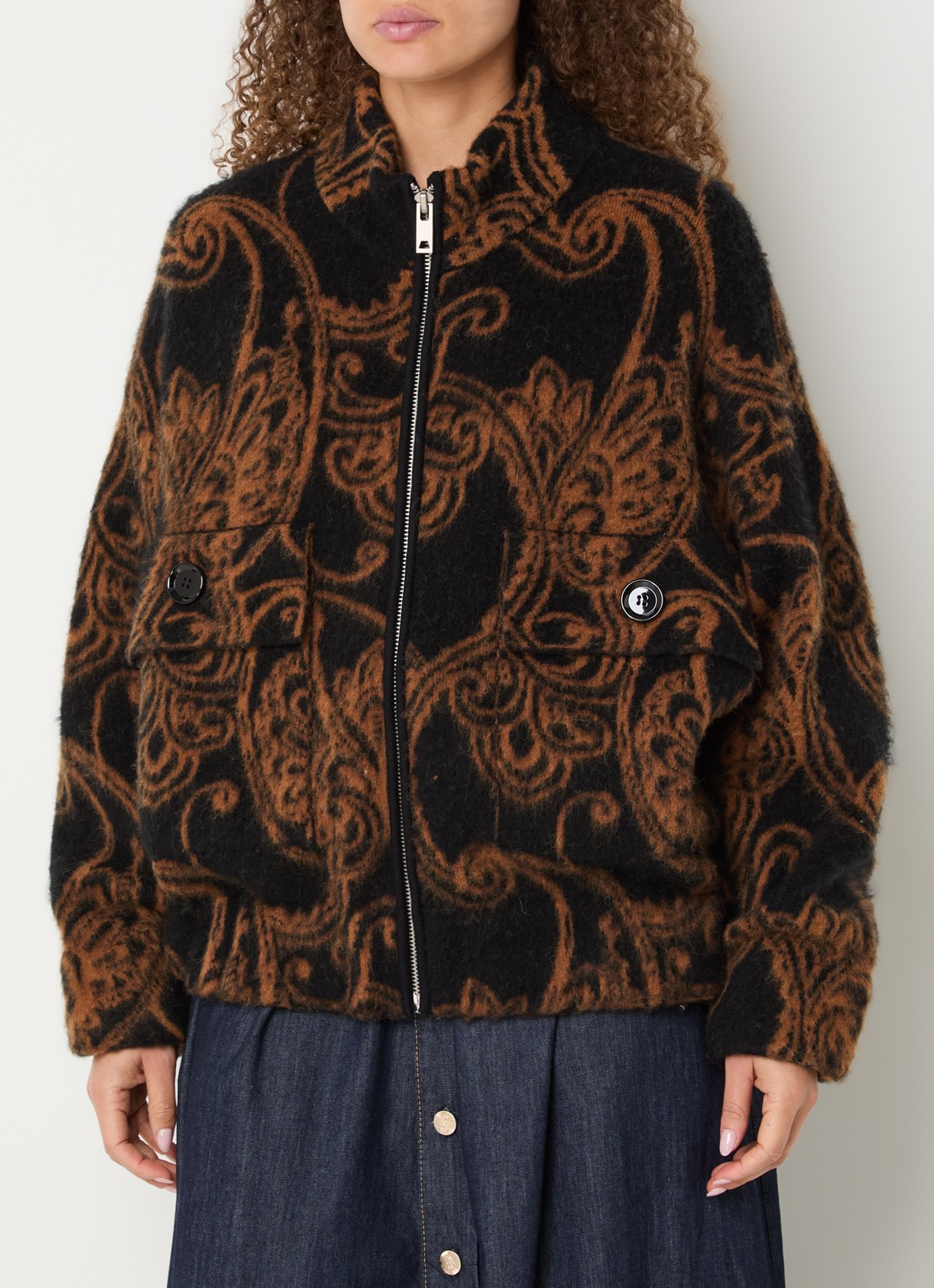 Liu Jo Fijngebreid vest met ingebreid patroon - detail roodbruin