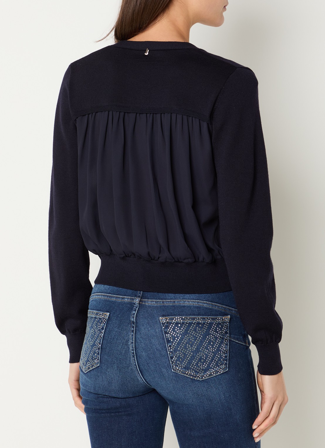 Liu Jo Fijngebreid vest van wol met strass - achterkant 2 donkerblauw
