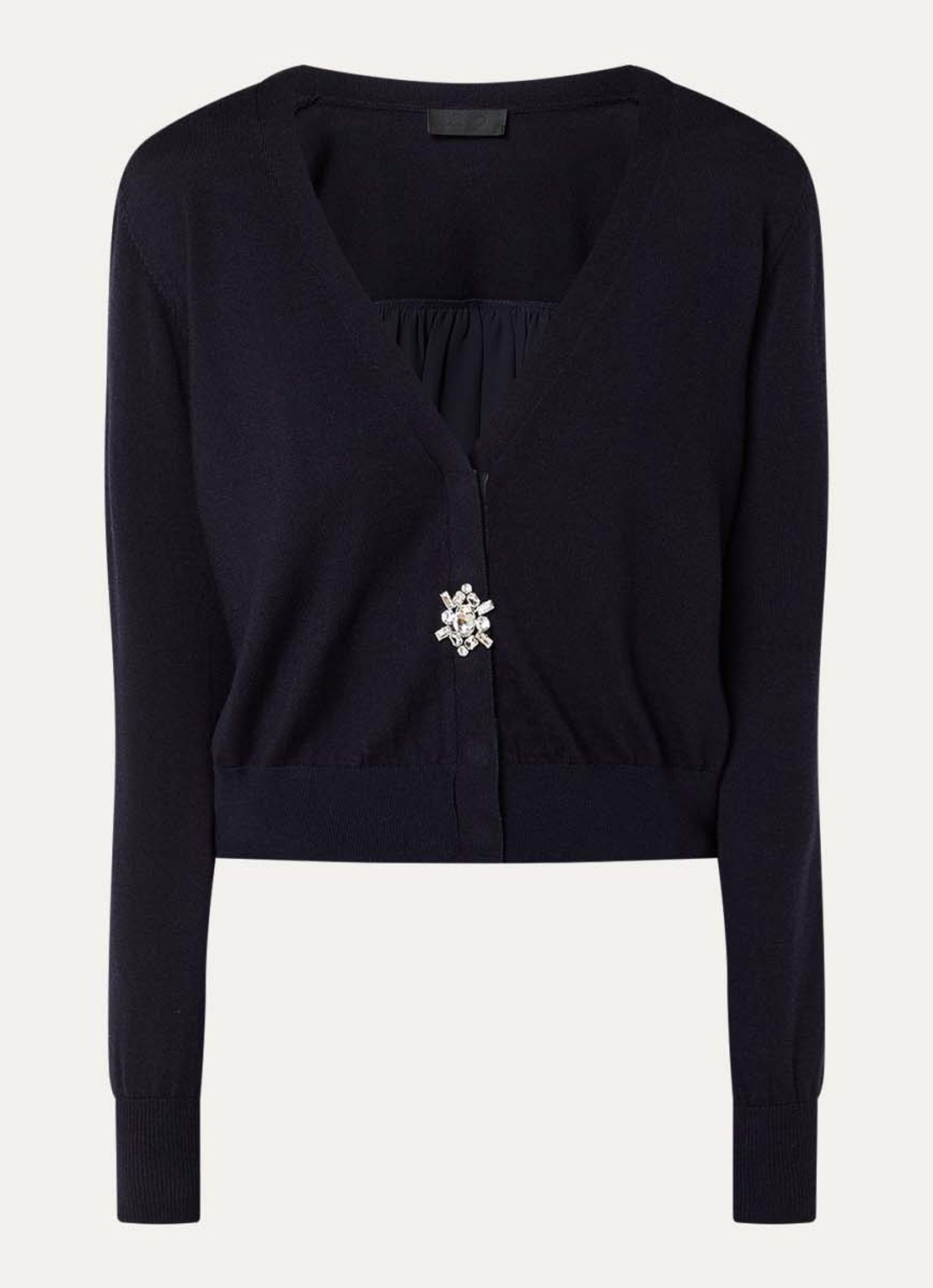 Liu Jo Fijngebreid vest van wol met strass - voorkant 3 donkerblauw