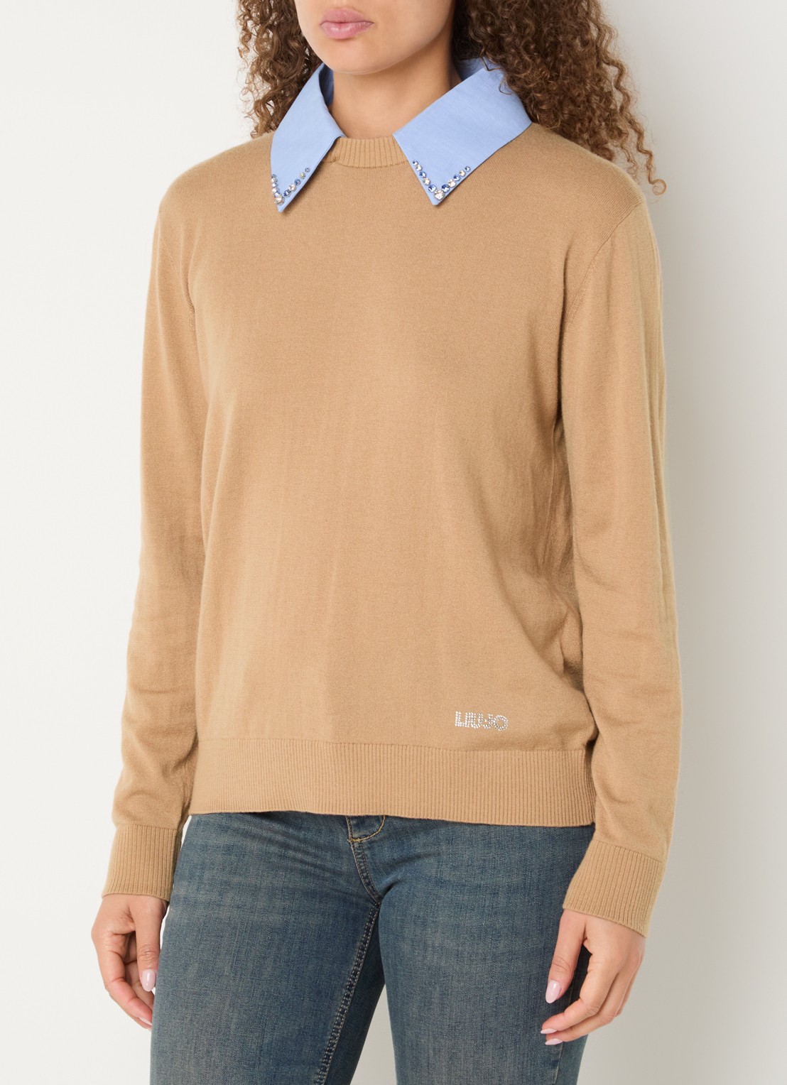Liu Jo Fijngebreide pullover in wolblend met kraag - detail 3 camel
