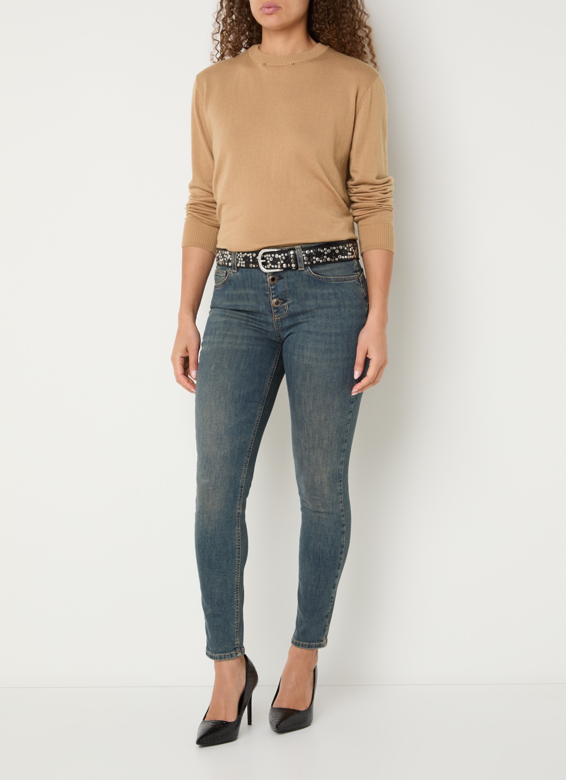 Liu Jo Fijngebreide pullover in wolblend met kraag - voorkant 2 camel