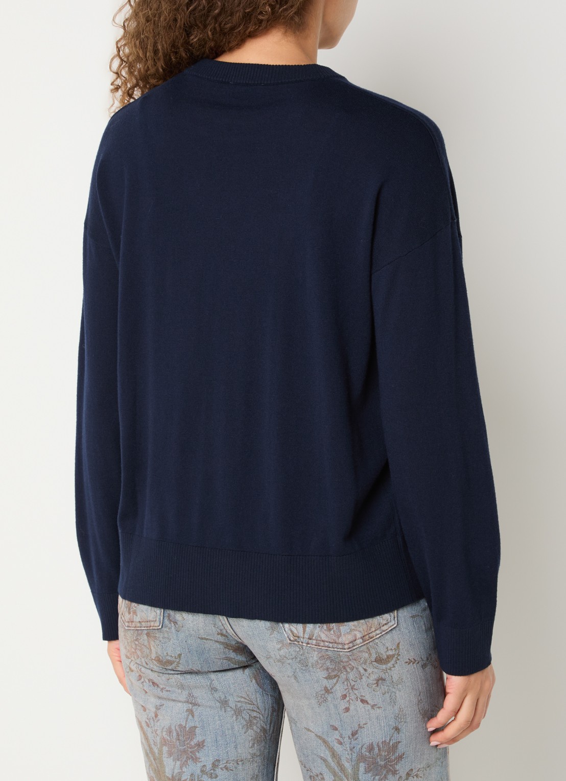 Liu Jo Fijngebreide pullover in wolblend met ronde hals - achterkant donkerblauw