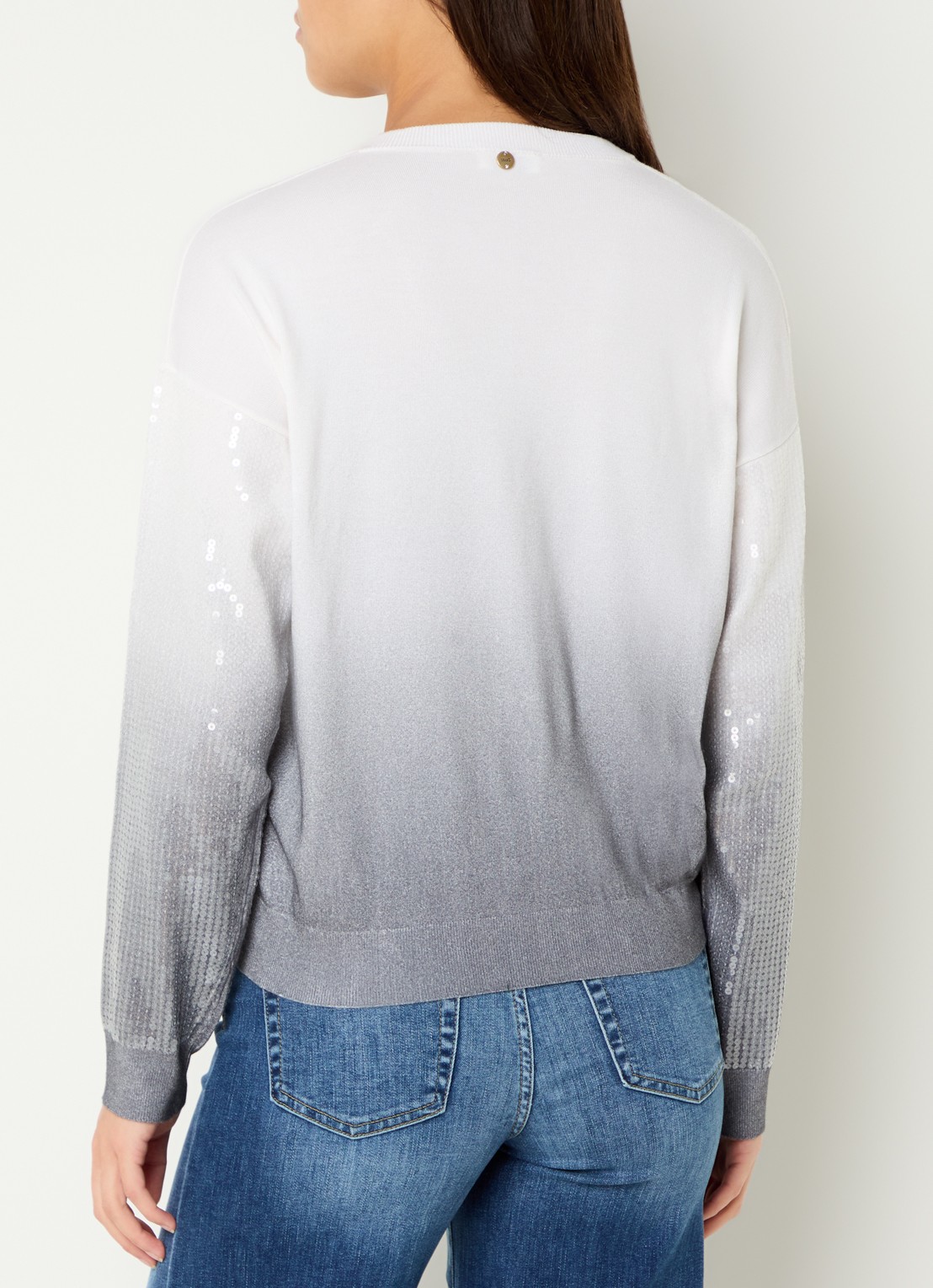 Liu Jo Fijngebreide pullover met pailletten en V-hals - achterkant 4 wit