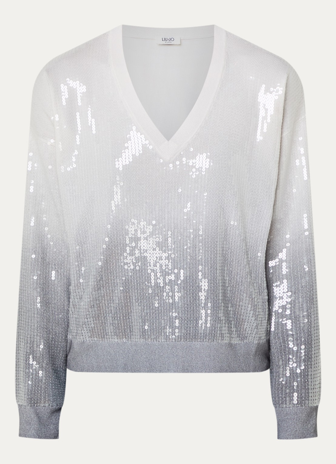 Liu Jo Fijngebreide pullover met pailletten en V-hals - voorkant 2 wit