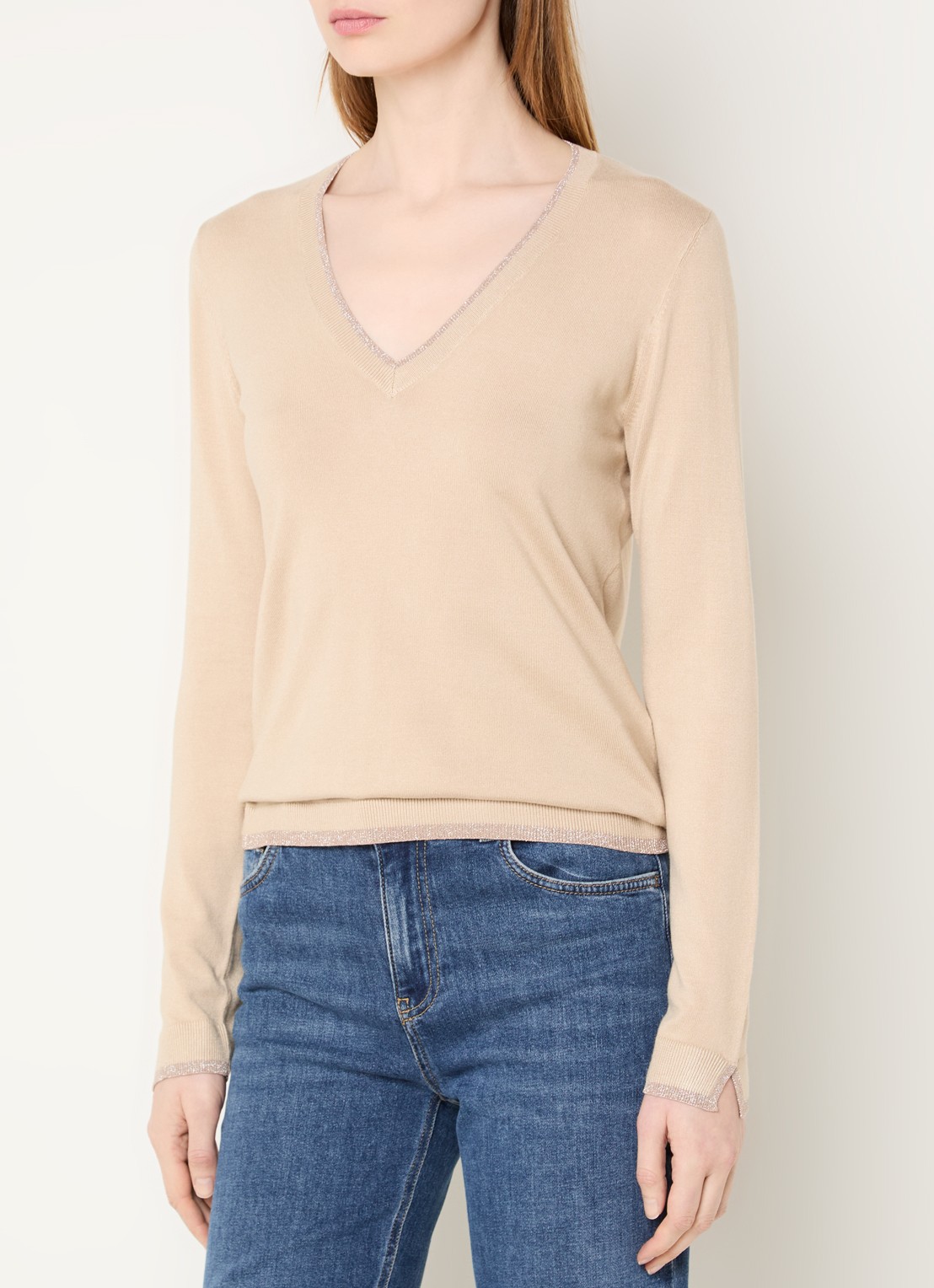 Liu Jo Fijngebreide pullover met strass - detail 4 beige