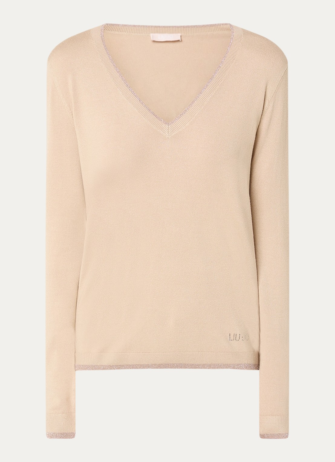 Liu Jo Fijngebreide pullover met strass - voorkant 2 beige