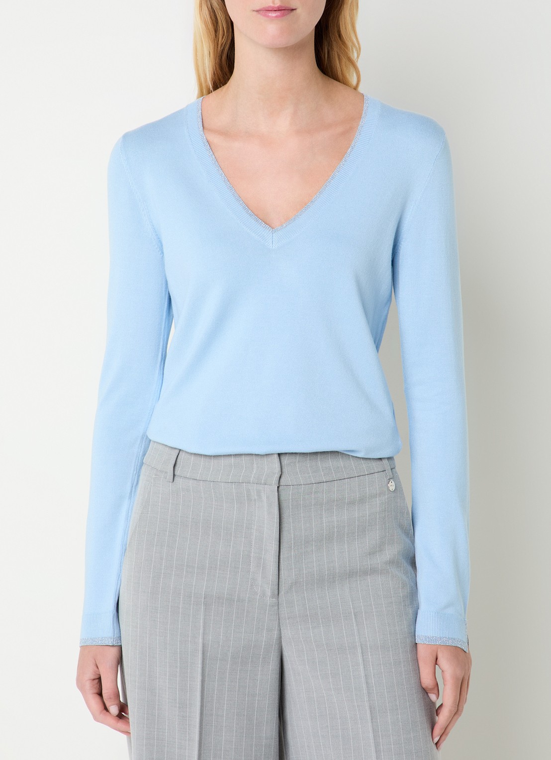 Liu Jo Fijngebreide pullover met strass - detail 4 lichtblauw