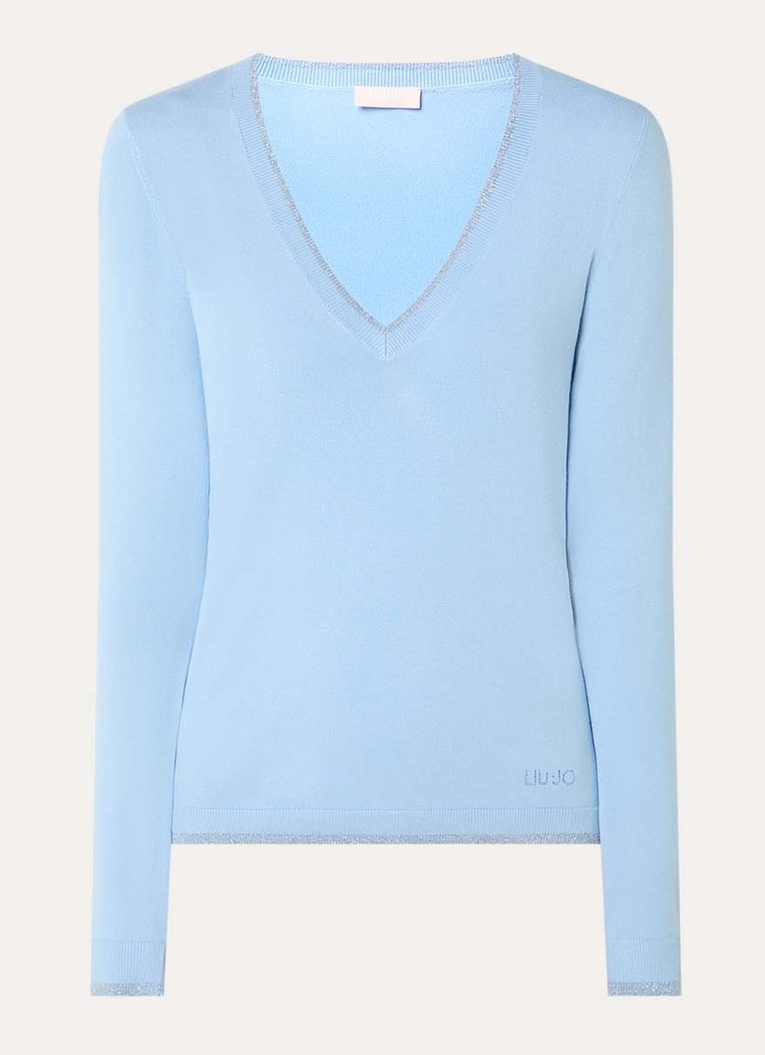 Liu Jo Fijngebreide pullover met strass - voorkant 2 lichtblauw
