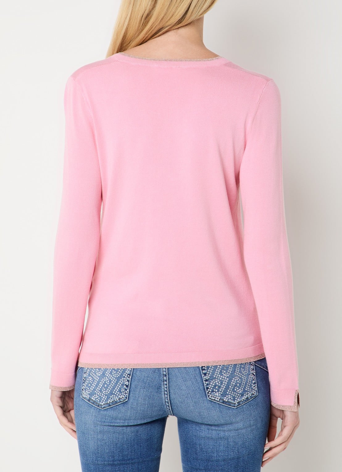 Liu Jo Fijngebreide pullover met strass - achterkant 3 roze
