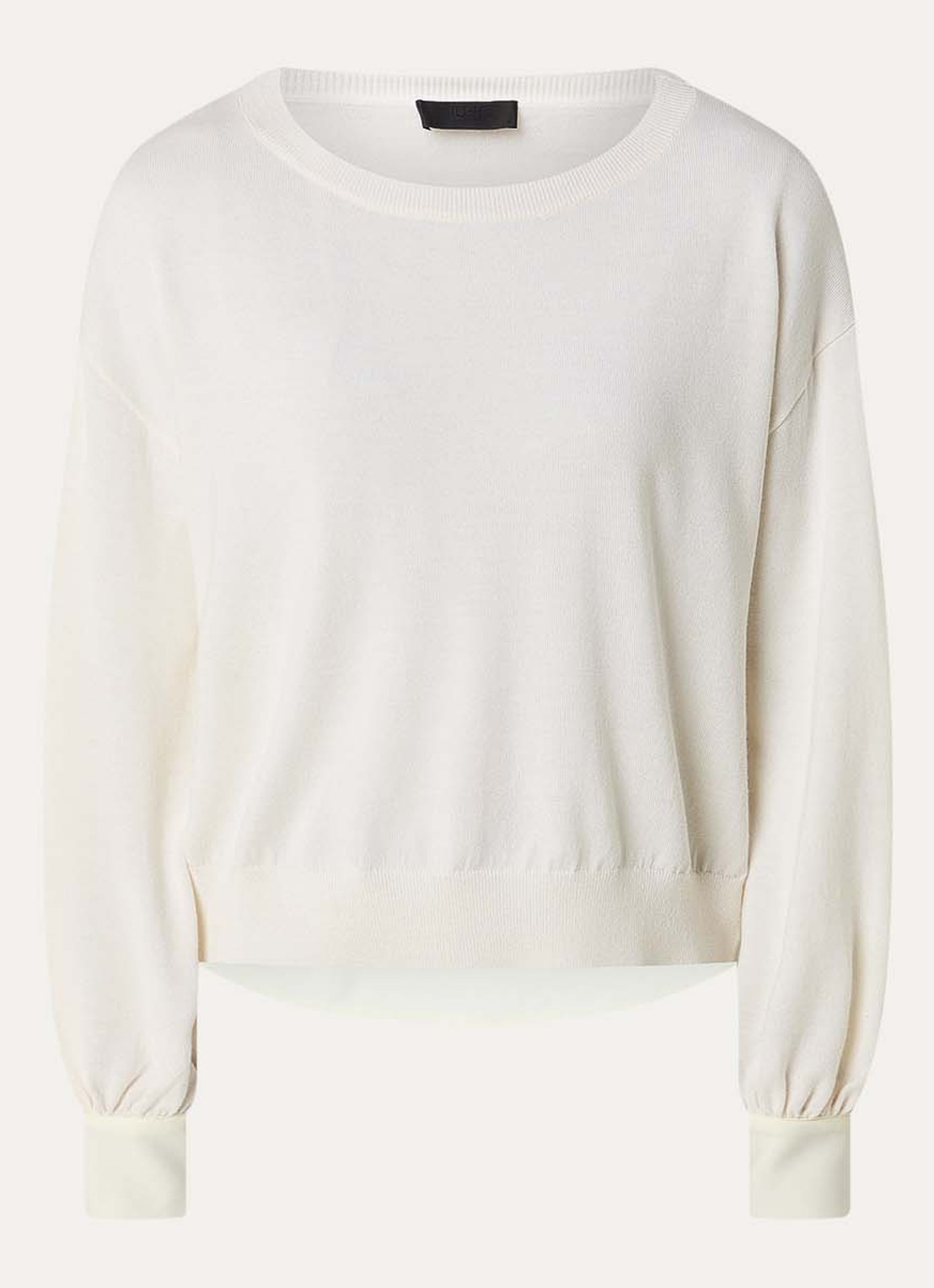 Liu Jo Fijngebreide pullover van wol met ronde hals - voorkant 2 gebroken wit