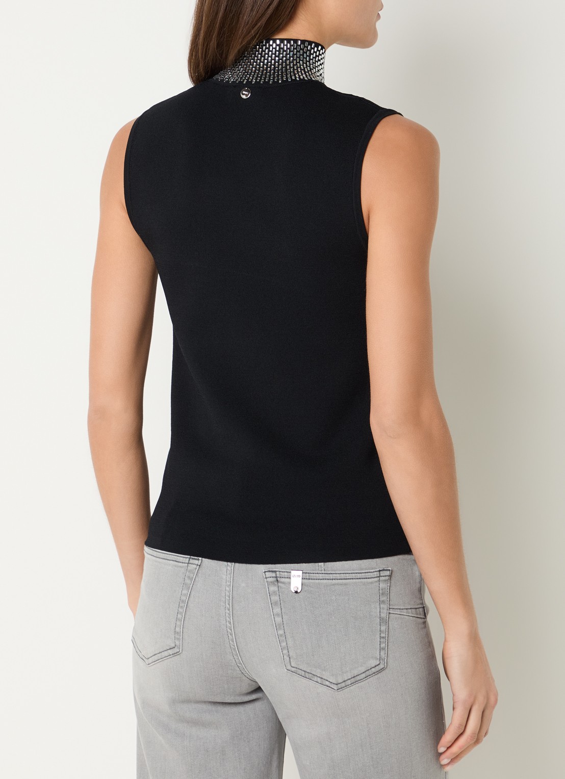 Liu Jo Fijngebreide top met strass en cut-out detail - achterkant 4 zwart