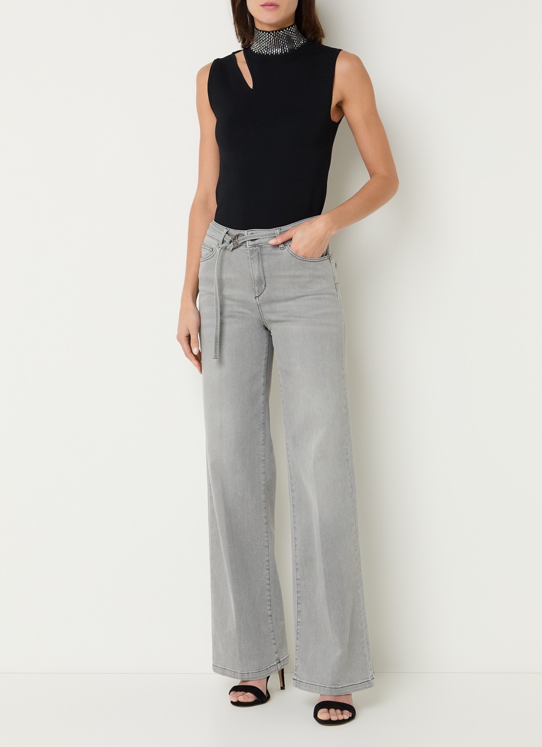 Liu Jo Fijngebreide top met strass en cut-out detail - voorkant 3 zwart