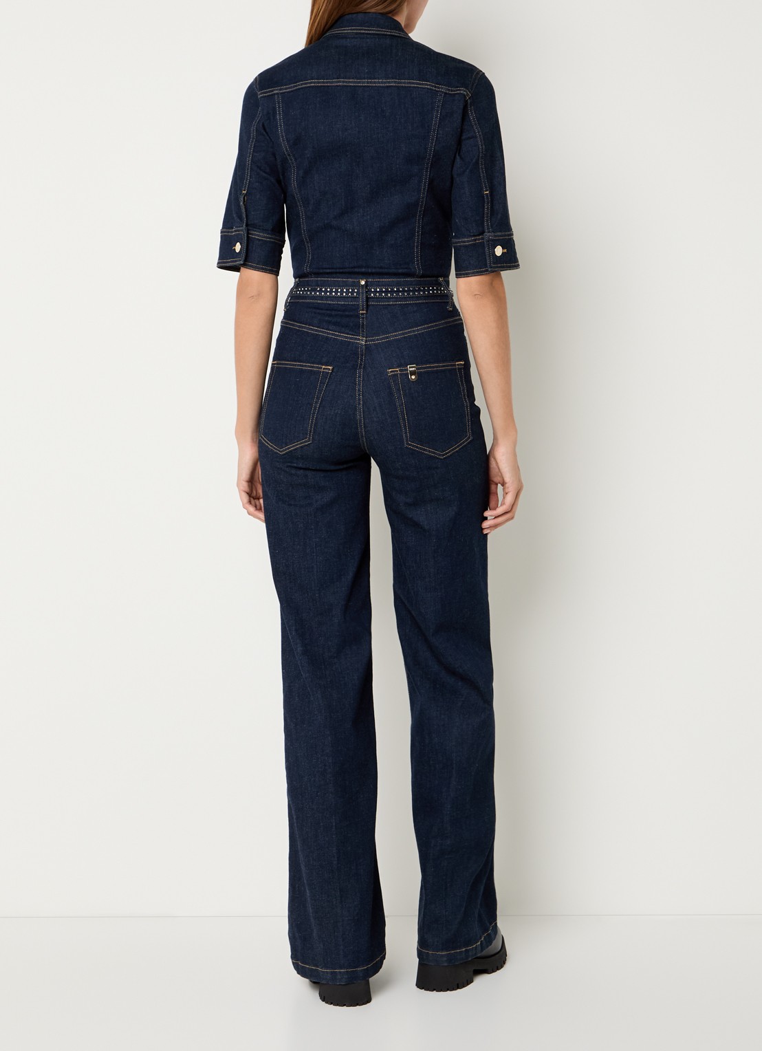 Liu Jo Flared fit jumpsuit van denim met strass - achterkant 3 indigo
