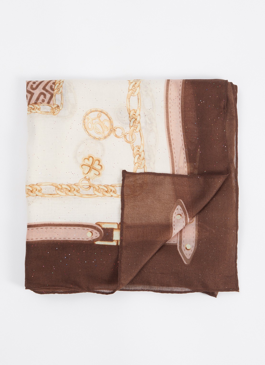 Liu Jo Foulard sjaal met logoprint en glitter  - voorkant 3 bruin