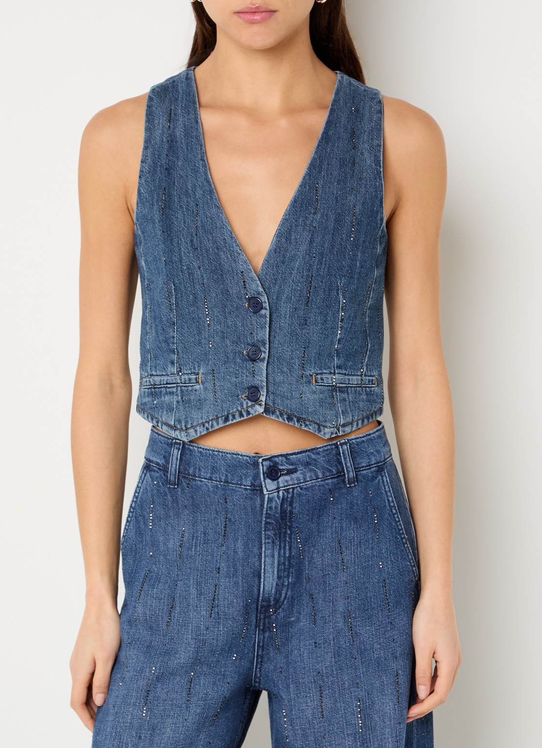 Liu Jo Gilet van denim met strass - achterkant indigo