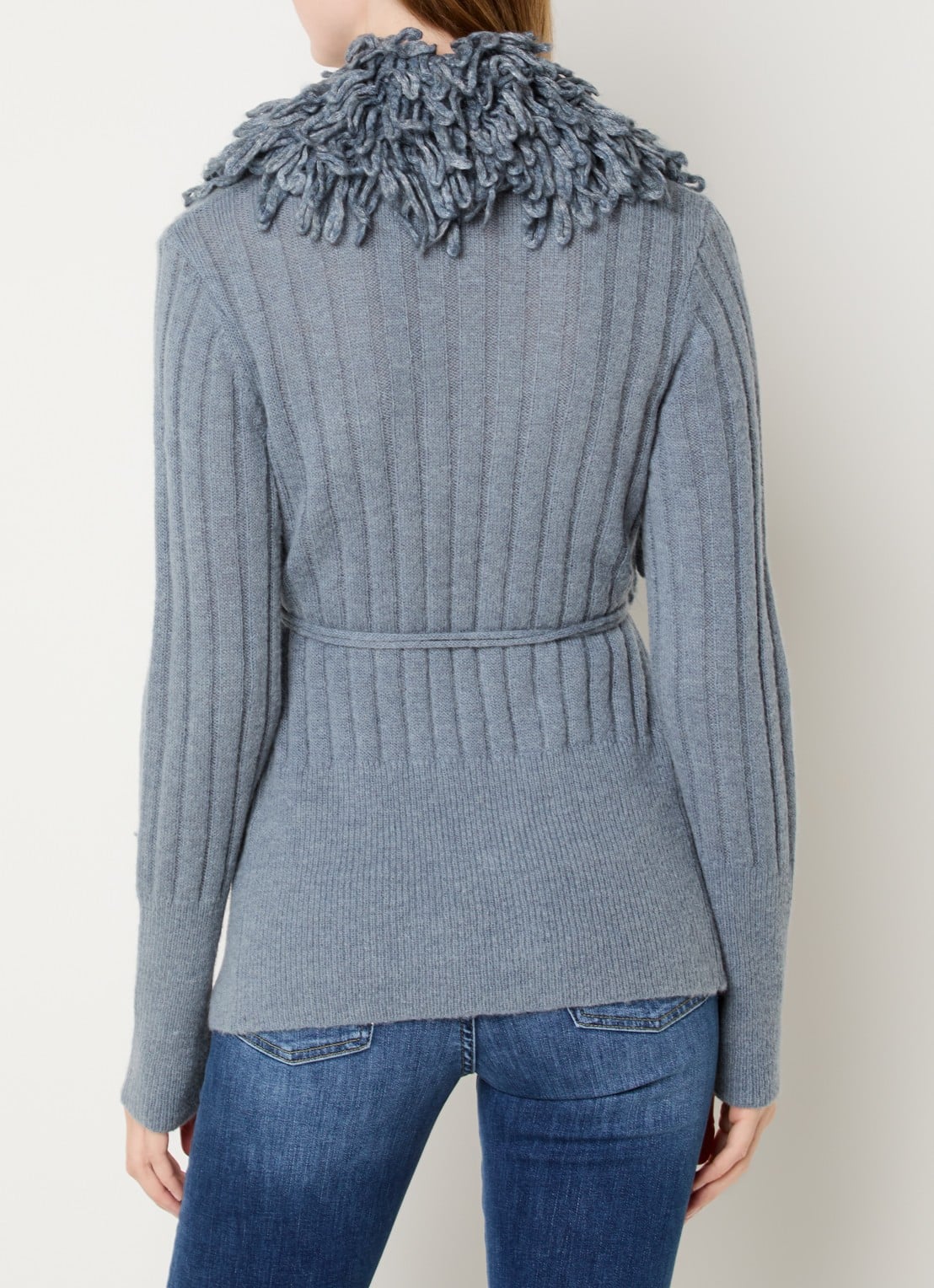 Liu Jo Grofgebreid openvallend vest in alpaca wolblend - achterkant staalblauw