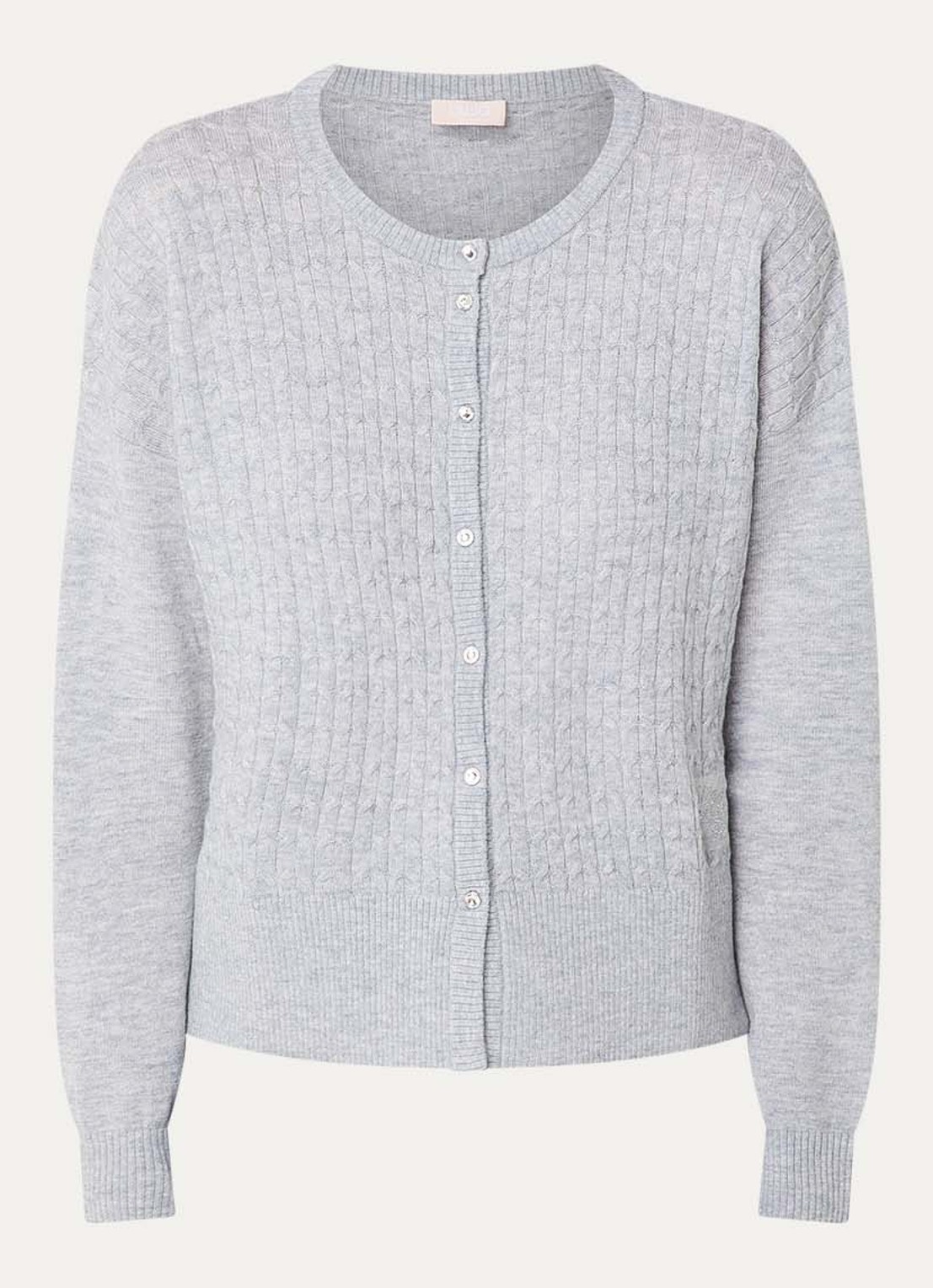 Liu Jo Grofgebreid vest in wolblend - voorkant lichtgrijs