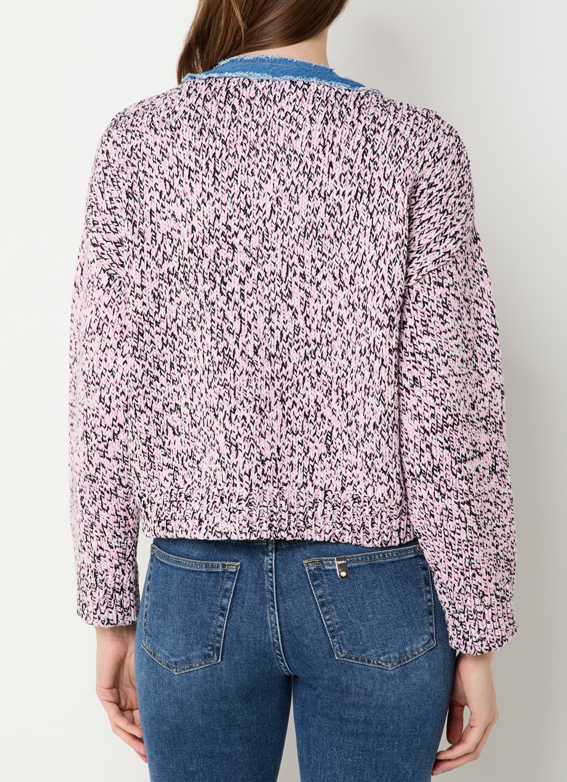 Liu Jo Grofgebreid vest met details van denim - achterkant roze