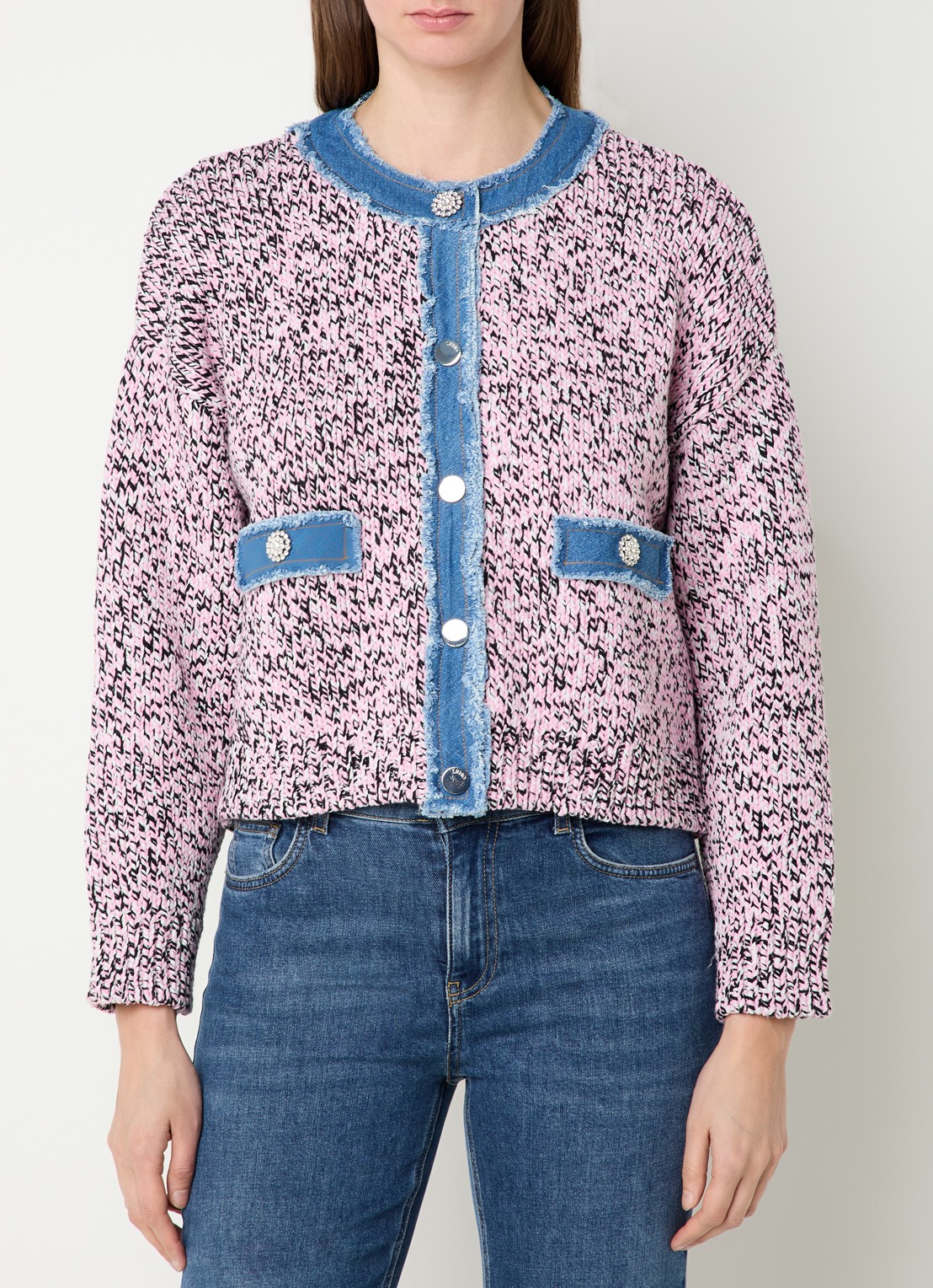Liu Jo Grofgebreid vest met details van denim - detail 2 roze