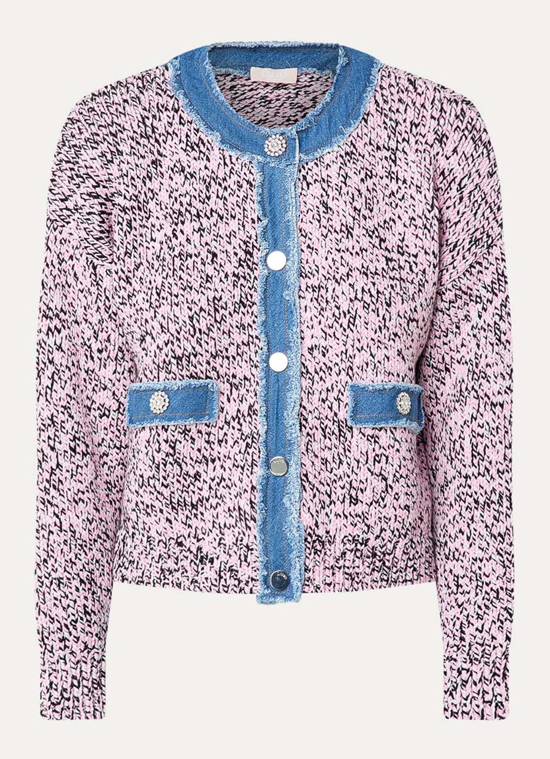 Liu Jo Grofgebreid vest met details van denim - voorkant 3 roze