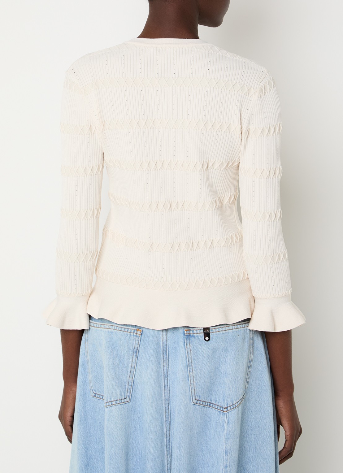 Liu Jo Grofgebreid vest met ribstructuur - achterkant 3 creme