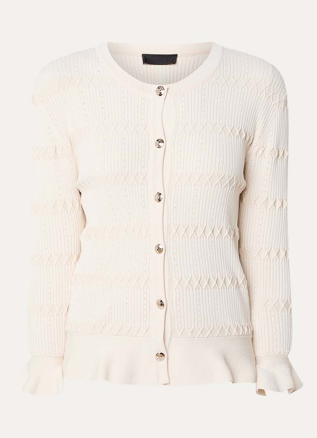 Liu Jo Grofgebreid vest met ribstructuur - voorkant creme
