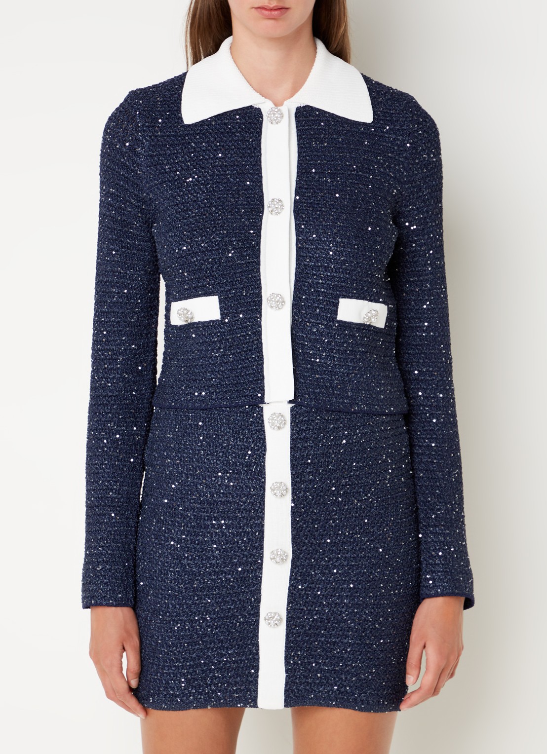Liu Jo Grofgebreid vest met sierknopen - detail blauw
