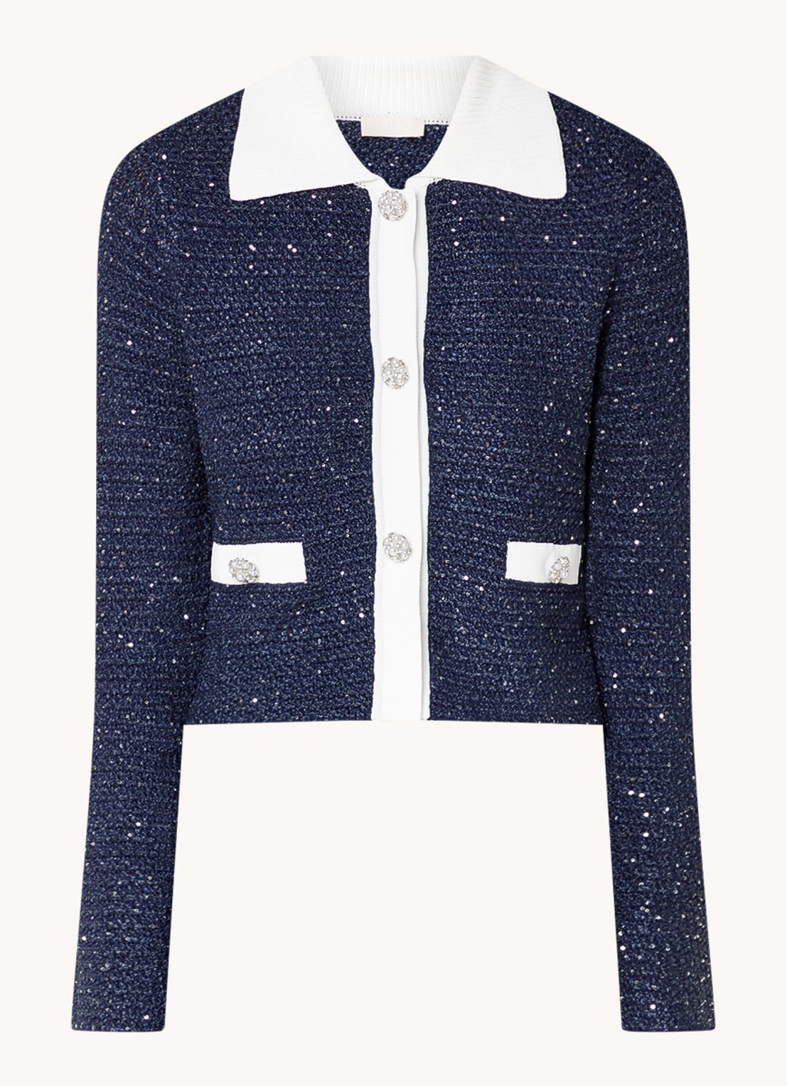 Liu Jo Grofgebreid vest met sierknopen - voorkant 3 blauw