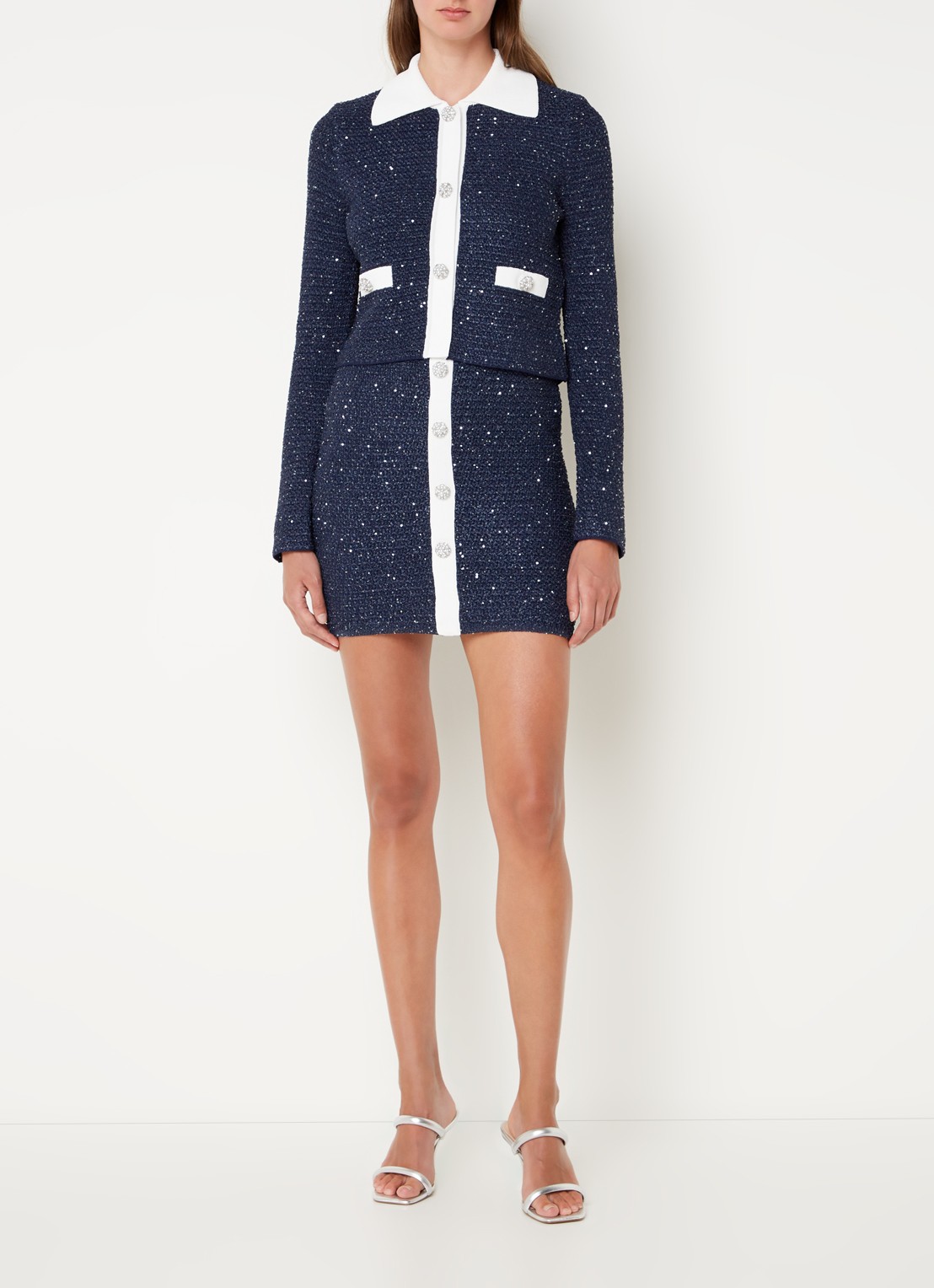 Liu Jo Grofgebreid vest met sierknopen - voorkant 4 blauw