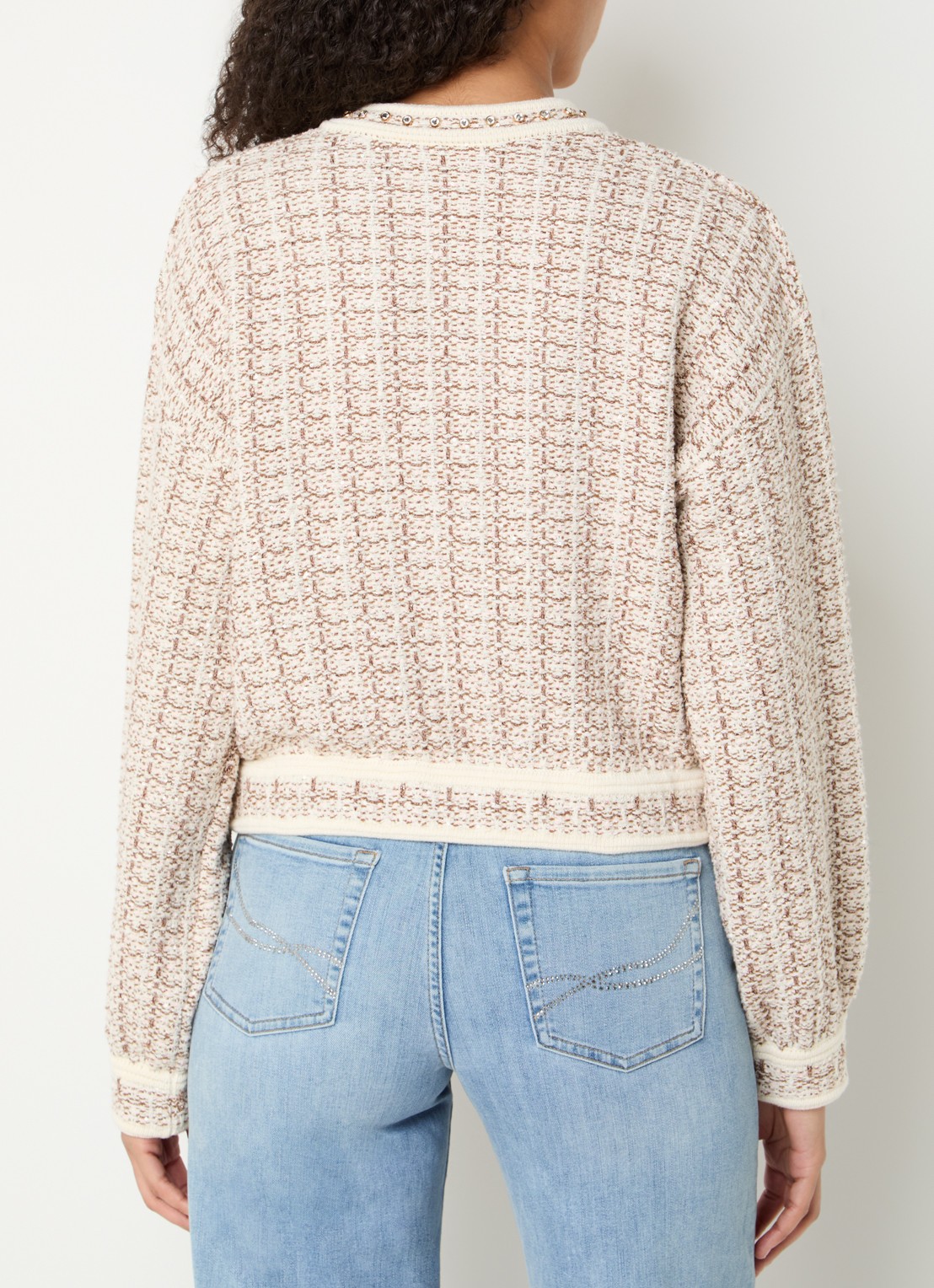 Liu Jo Grofgebreid vest met tweed-look en strass - achterkant beige