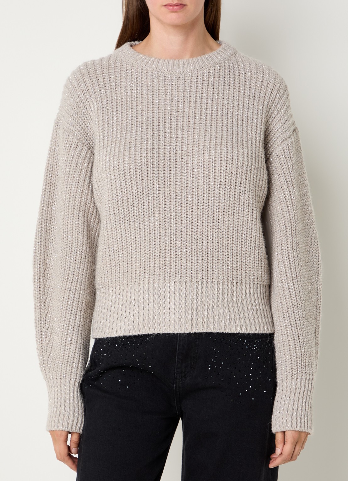 Liu Jo Grofgebreide trui in alpaca wolblend met lurex - detail 4 beige