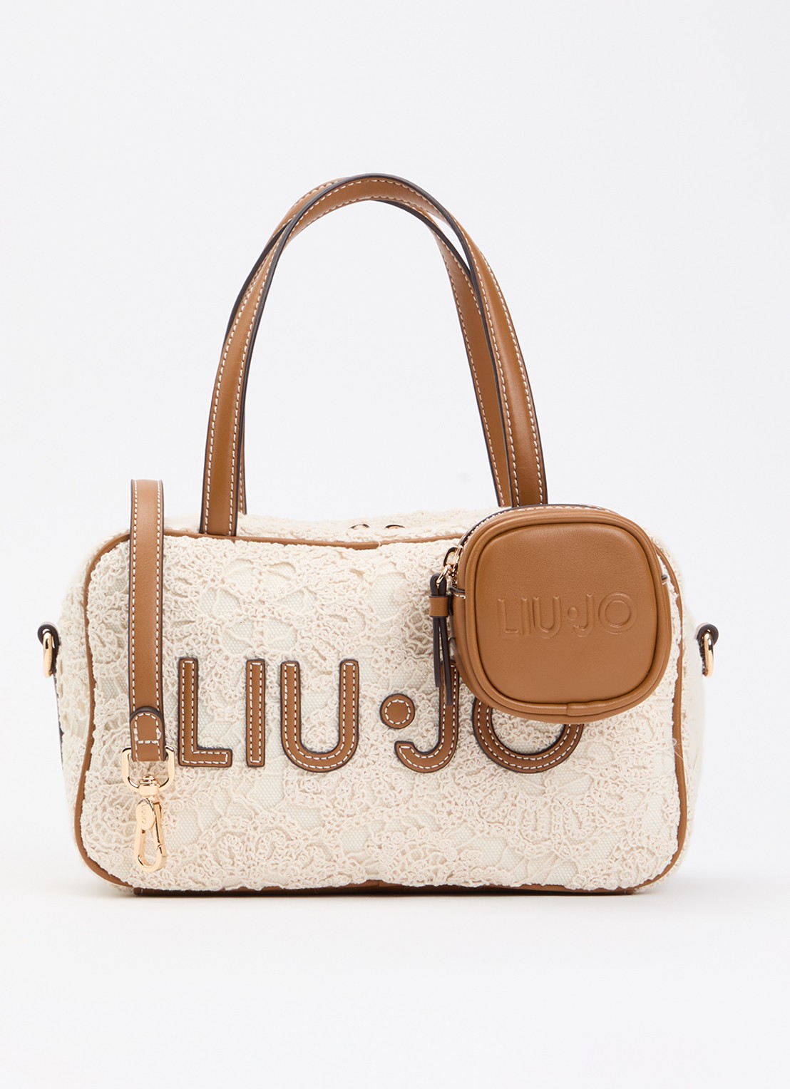 Liu Jo Handtas met logo en afneembare schouderriem - voorkant 4 creme