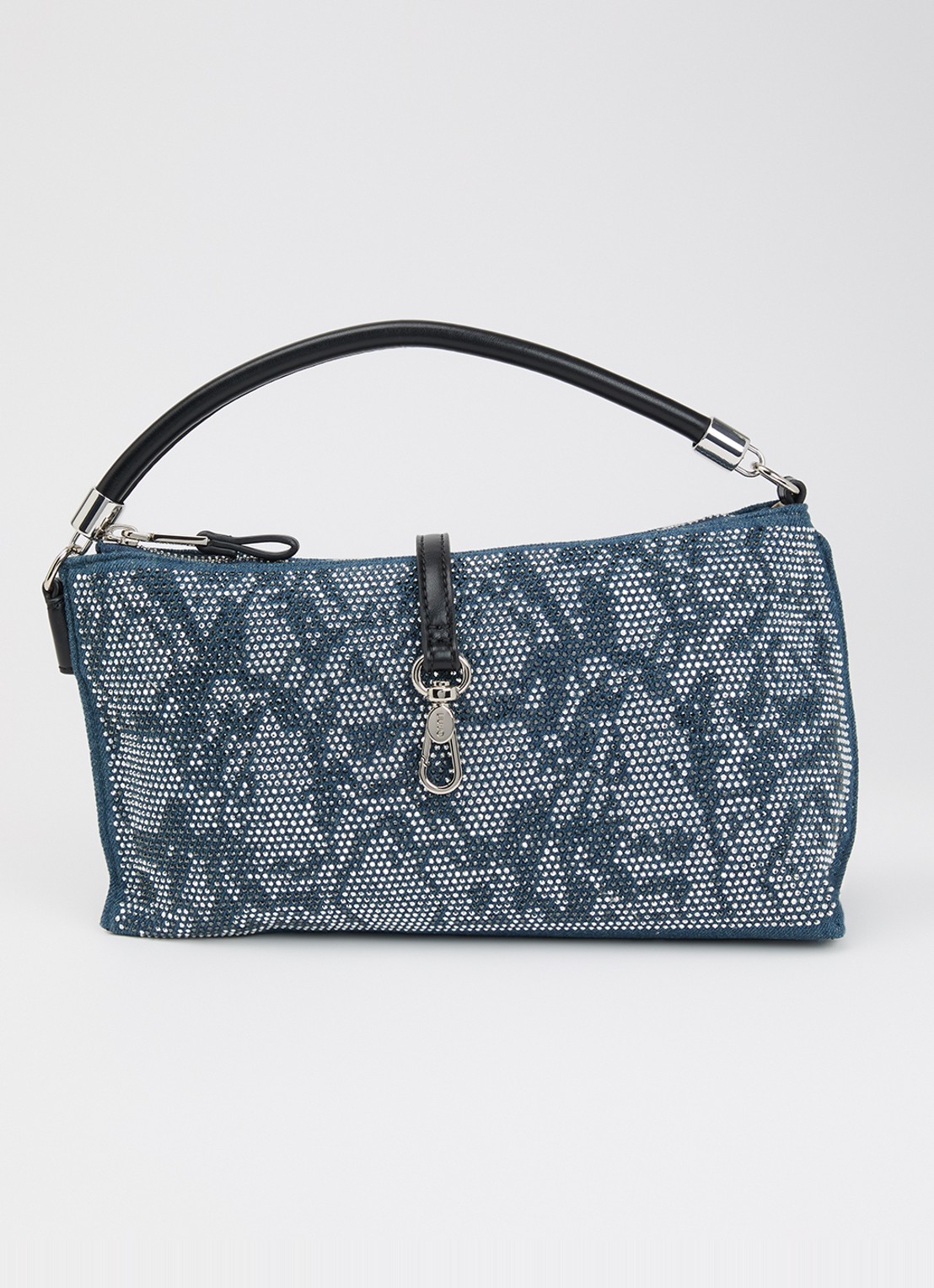 Liu Jo Handtas van denim met strass en afneembare schouderriem - voorkant 5 indigo