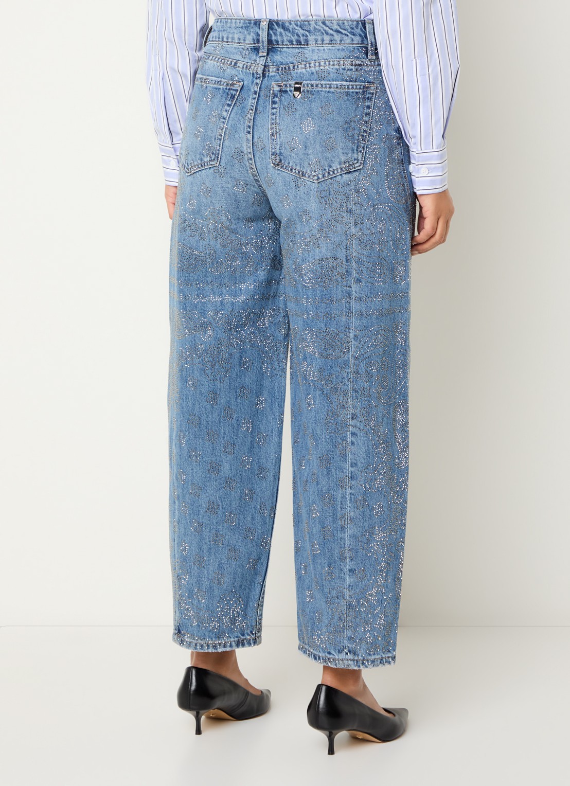 Liu Jo High waist ballon fit jeans met strass - achterkant indigo