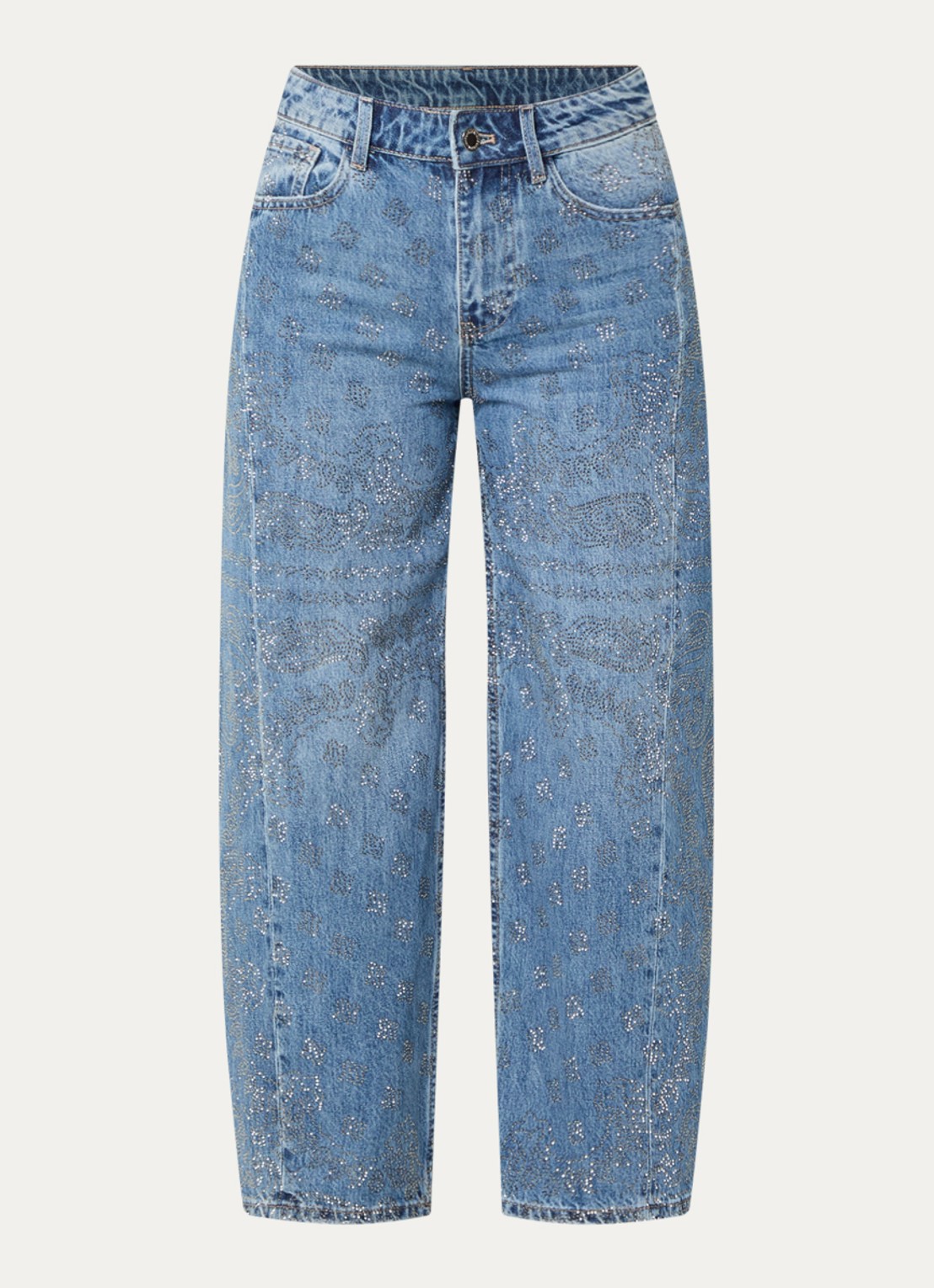 Liu Jo High waist ballon fit jeans met strass - voorkant 4 indigo