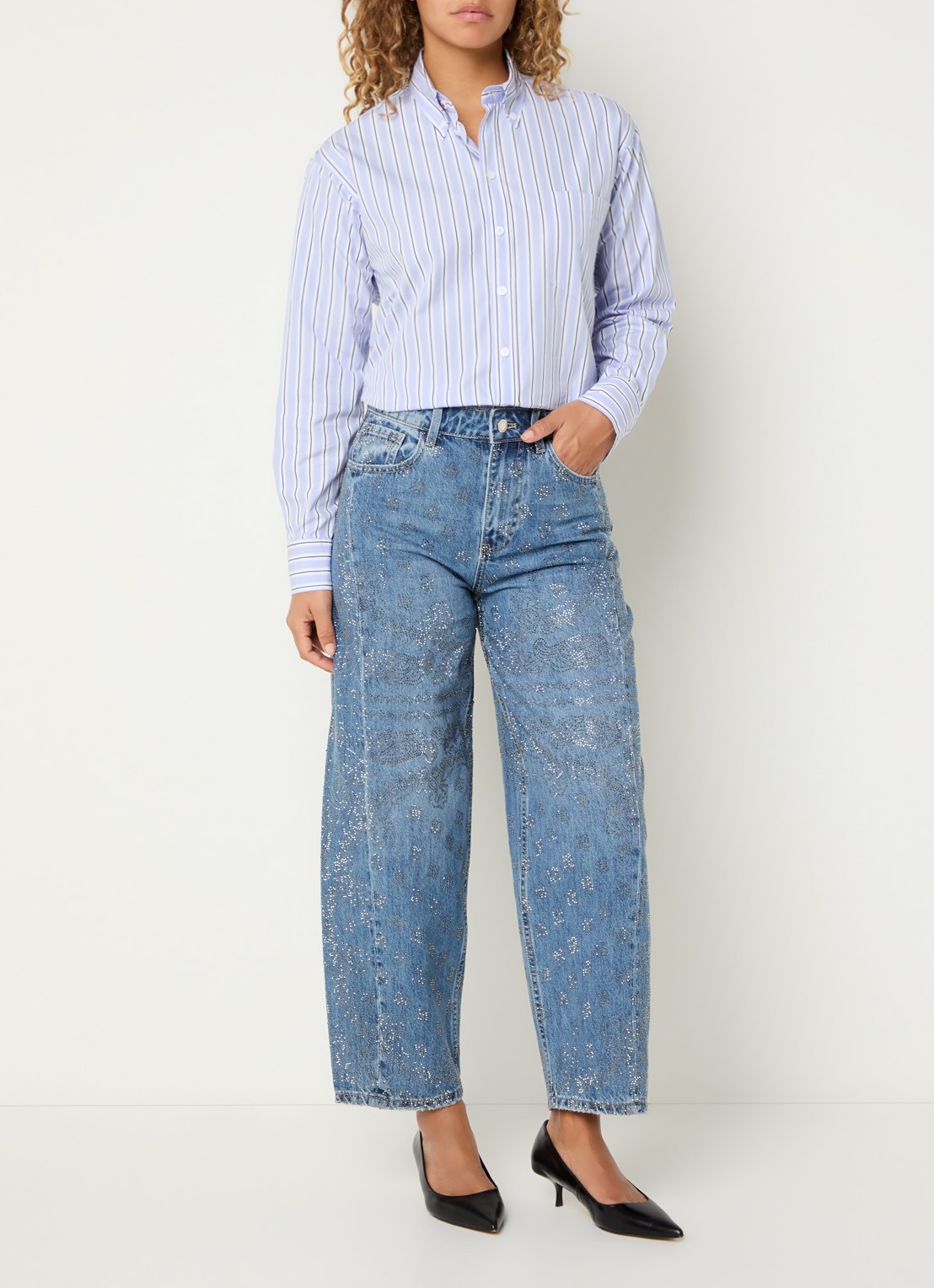 Liu Jo High waist ballon fit jeans met strass - voorkant 5 indigo