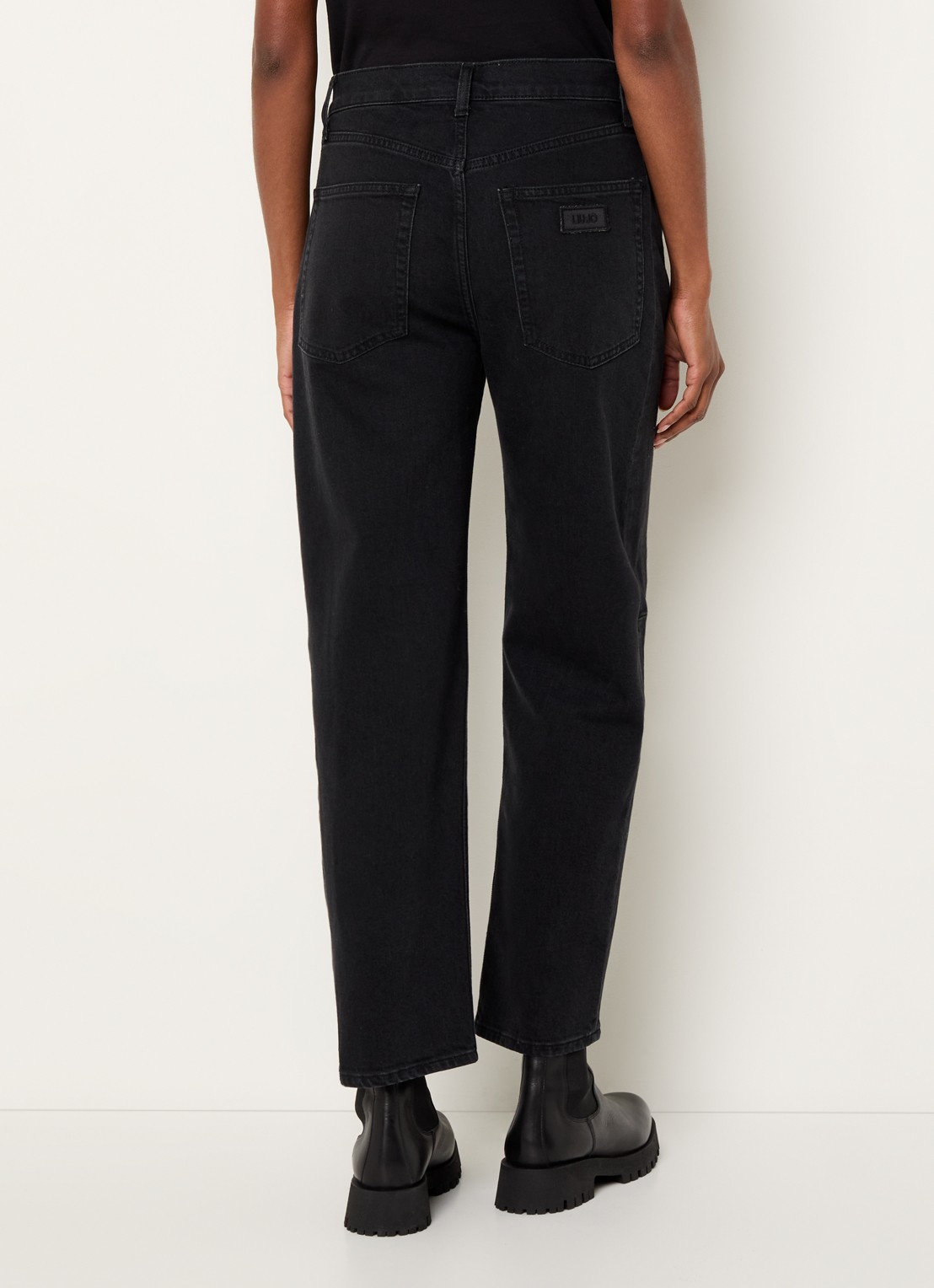 Liu Jo High waist cropped loose fit jeans met strass - achterkant 3 zwart