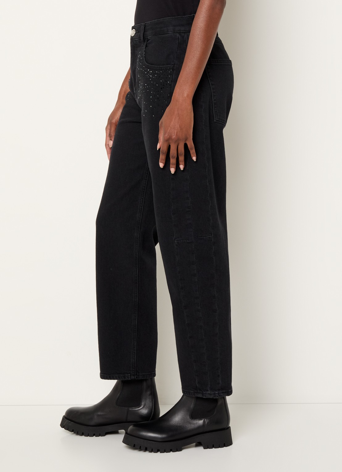 Liu Jo High waist cropped loose fit jeans met strass - detail 2 zwart
